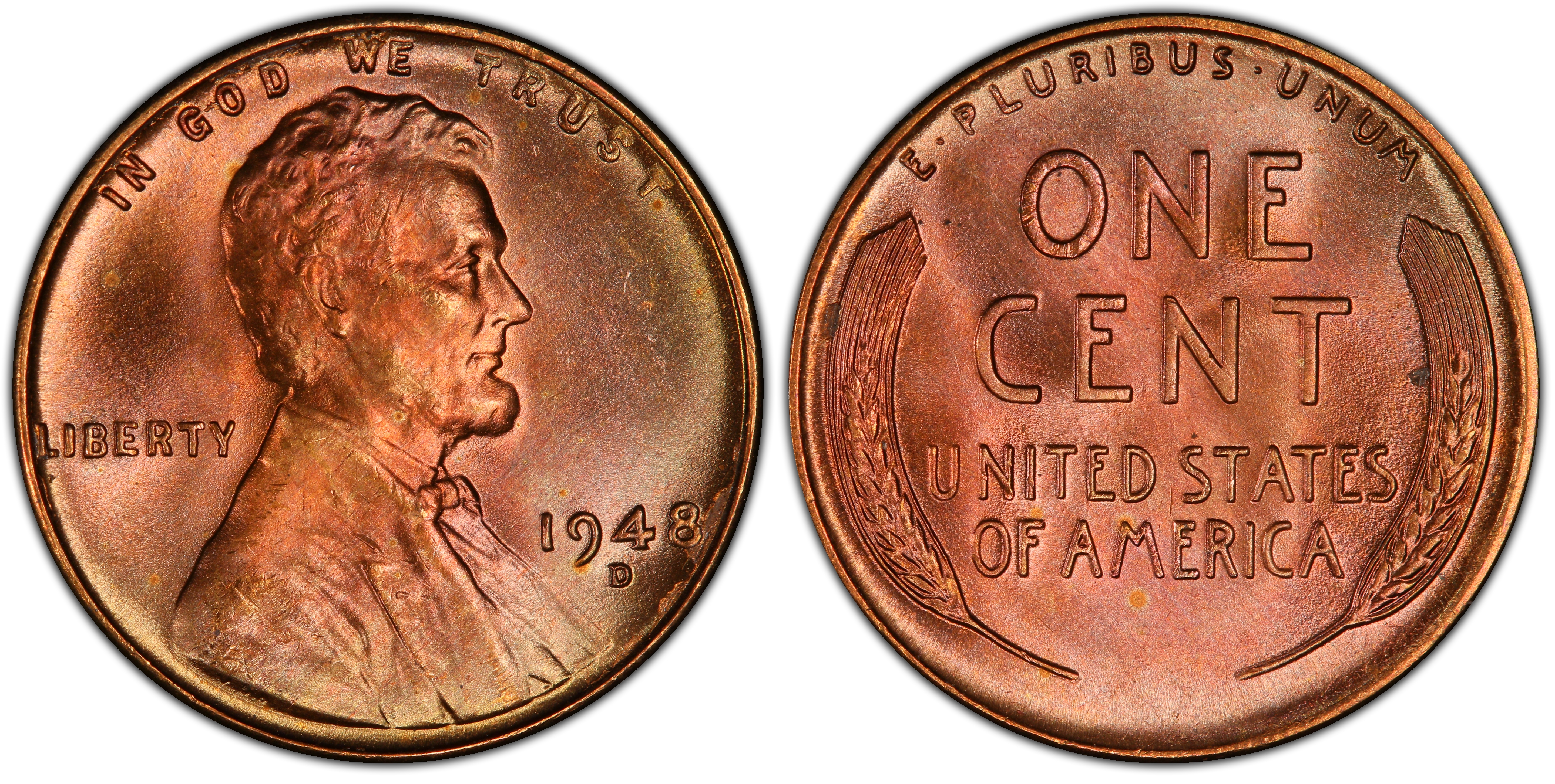 1948-D 1C, RD (Regular Strike) Lincoln Cent (Wheat Reverse) - PCGS CoinFacts