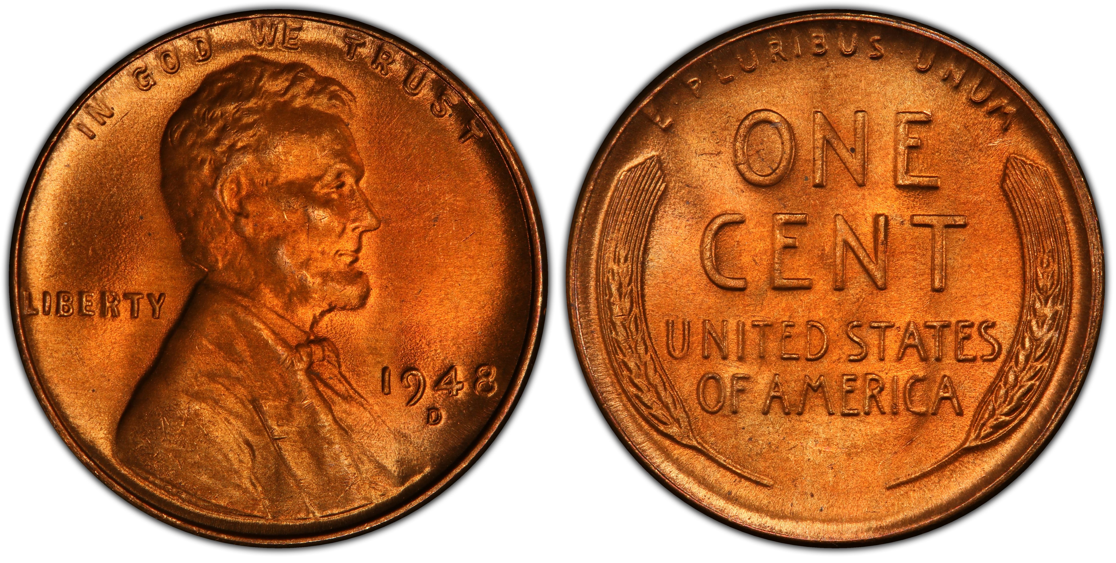 1948-D 1C, RD (Regular Strike) Lincoln Cent (Wheat Reverse) - PCGS ...