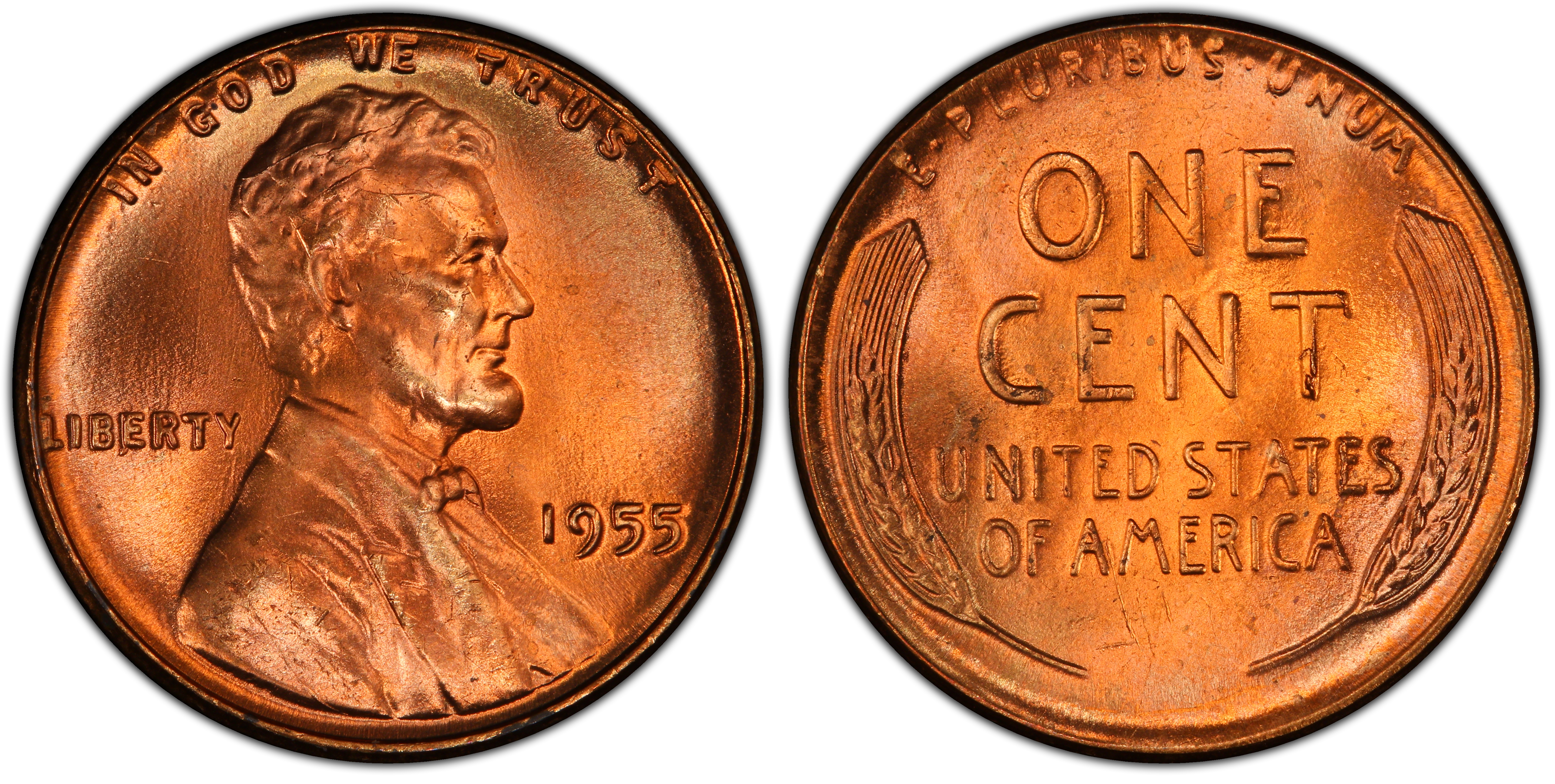 1955 1C, RD (Regular Strike) Lincoln Cent (Wheat Reverse) - PCGS CoinFacts