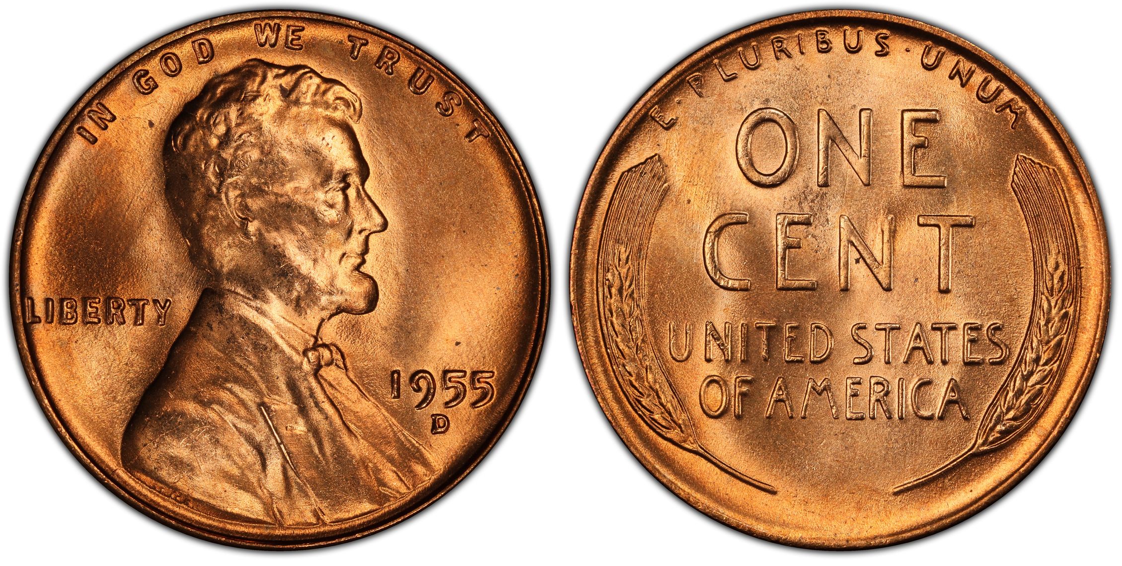 1955-D 1C, RD (Regular Strike) Lincoln Cent (Wheat Reverse ...