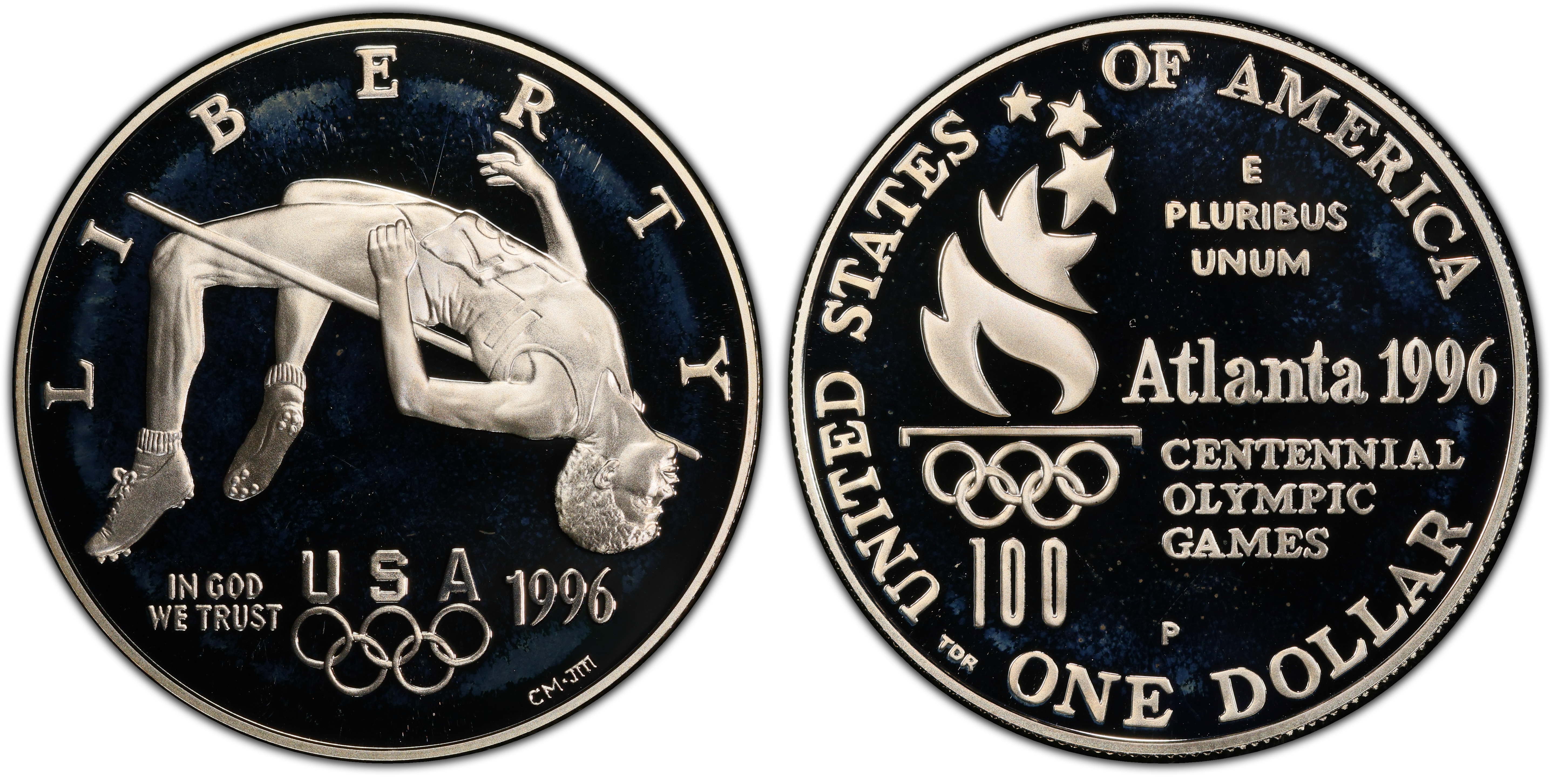 1996-P $1 High Jump, DCAM (Proof) Modern Silver and Clad