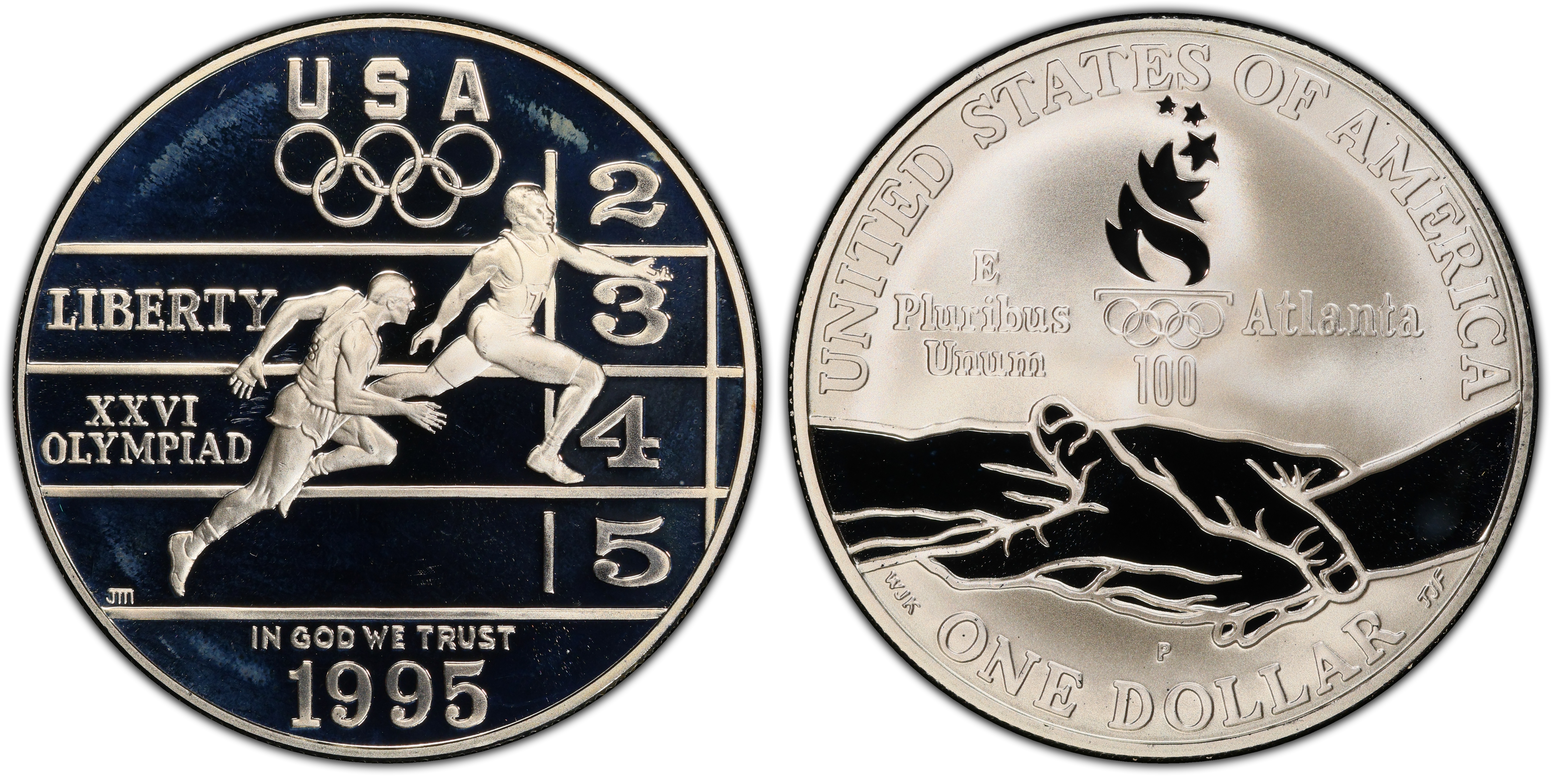 1995-P $1 Track & Field, DCAM (Proof) Modern Silver and Clad ...