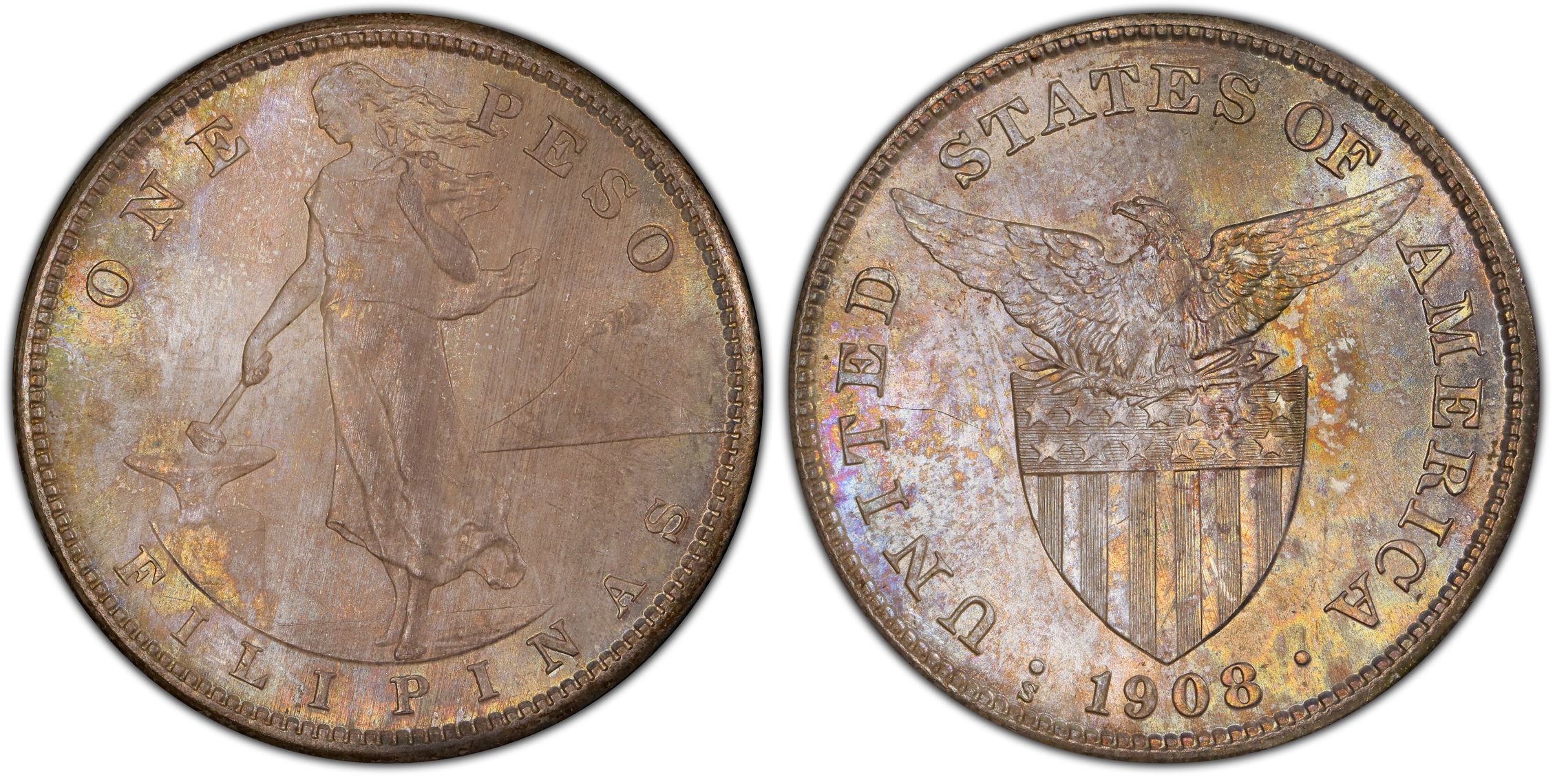 1908-S Peso (Regular Strike) U.S. Philippines - PCGS CoinFacts