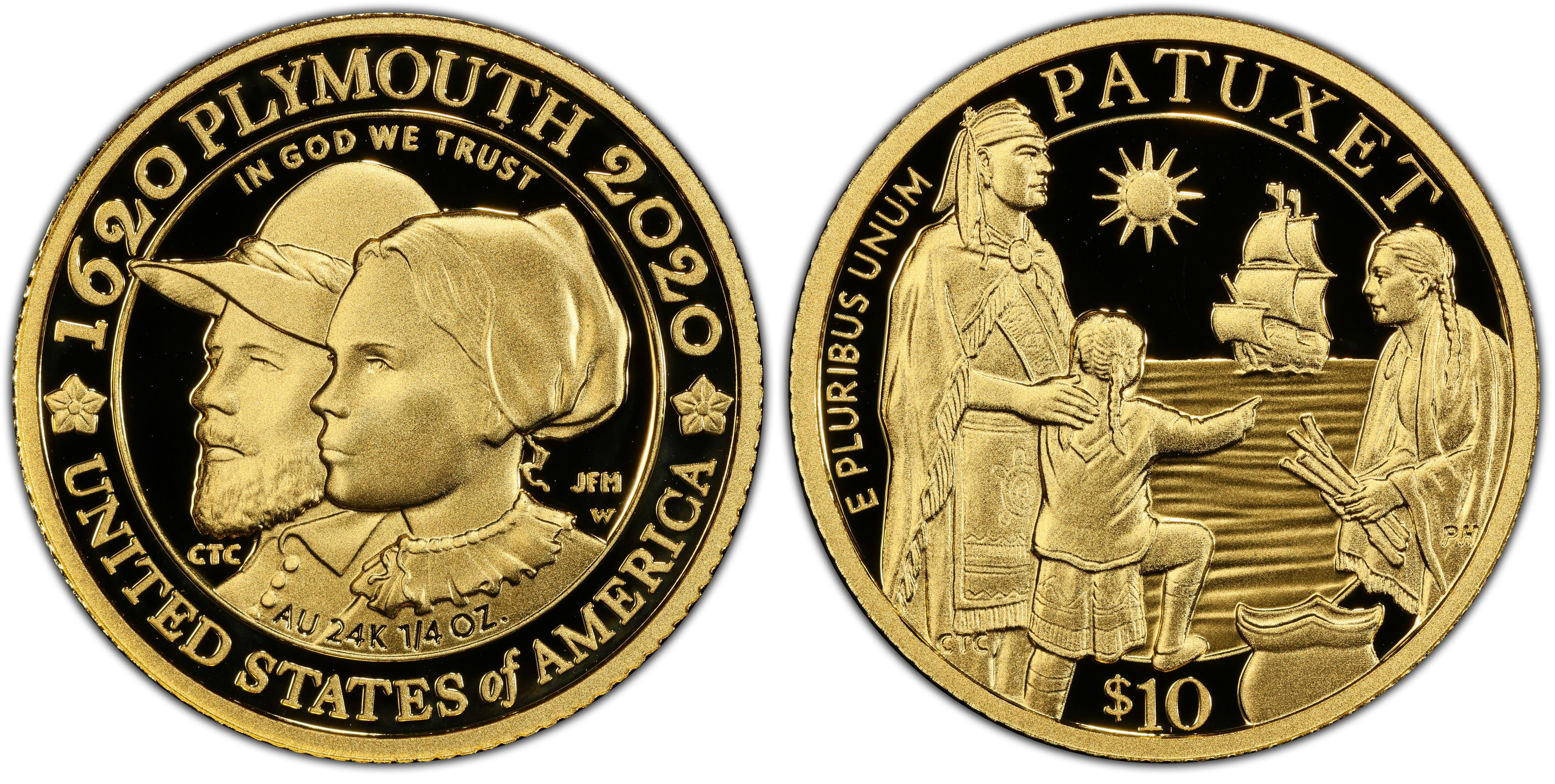 2020-W $10 Mayflower 400th Anniversary, DCAM (Proof) Modern Gold