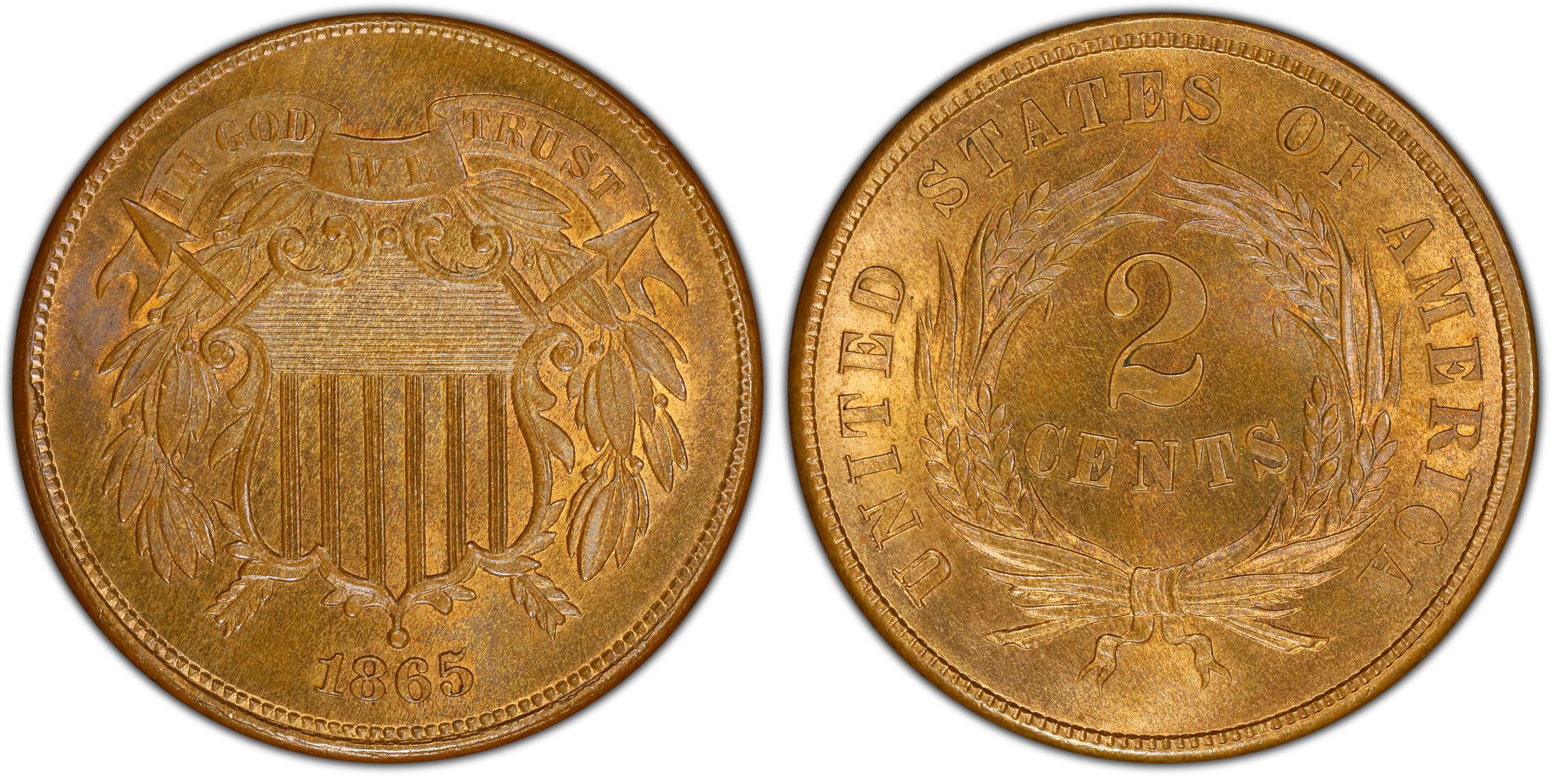 1865 2C Fancy 5 BN Regular Strike Two Cent PCGS CoinFacts