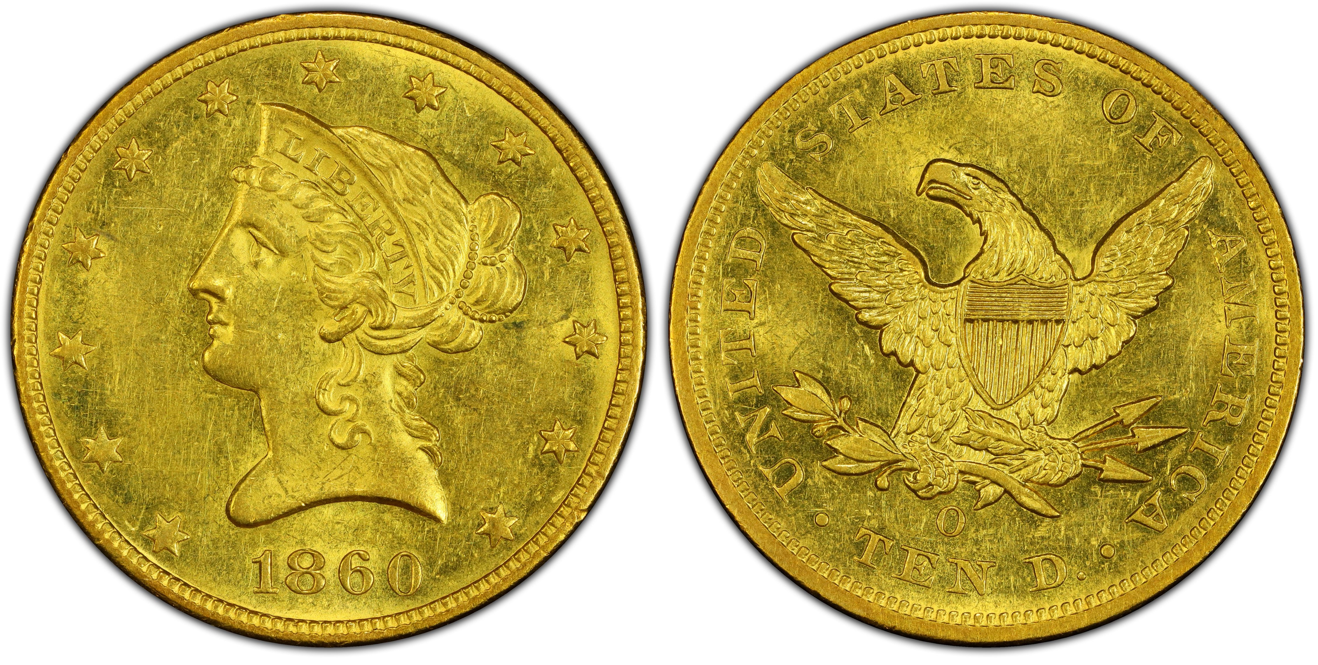 1860-O $10 (Regular Strike) Liberty Head $10 - PCGS CoinFacts