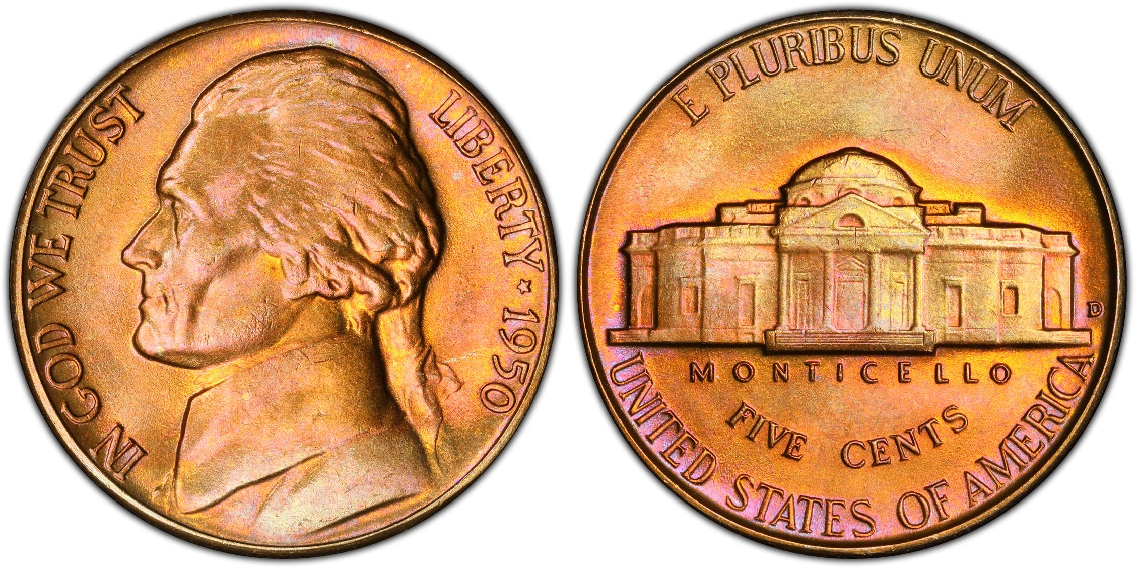 シルバー ゴールド アンティークコイン 1950-D Jefferson Nickel BU 