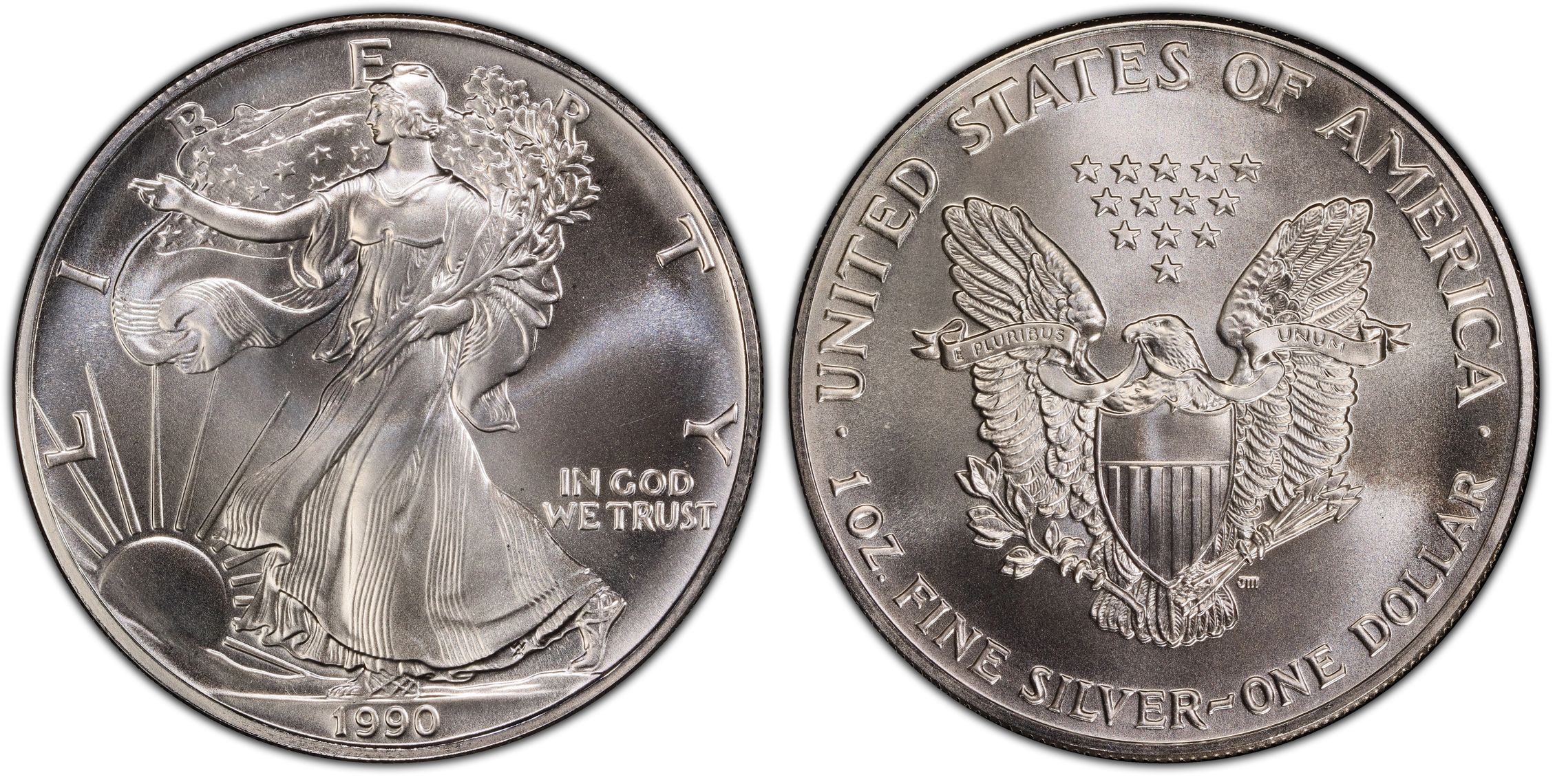 1990 1 Silver Eagle Regular Strike Silver Eagles PCGS CoinFacts