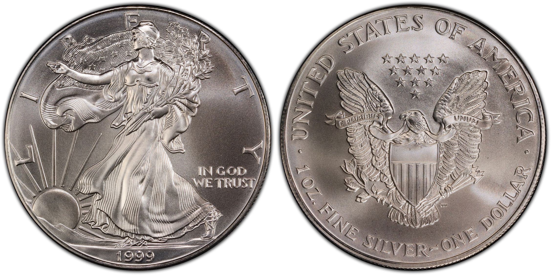 1999 1 Silver Eagle Regular Strike Silver Eagles PCGS CoinFacts