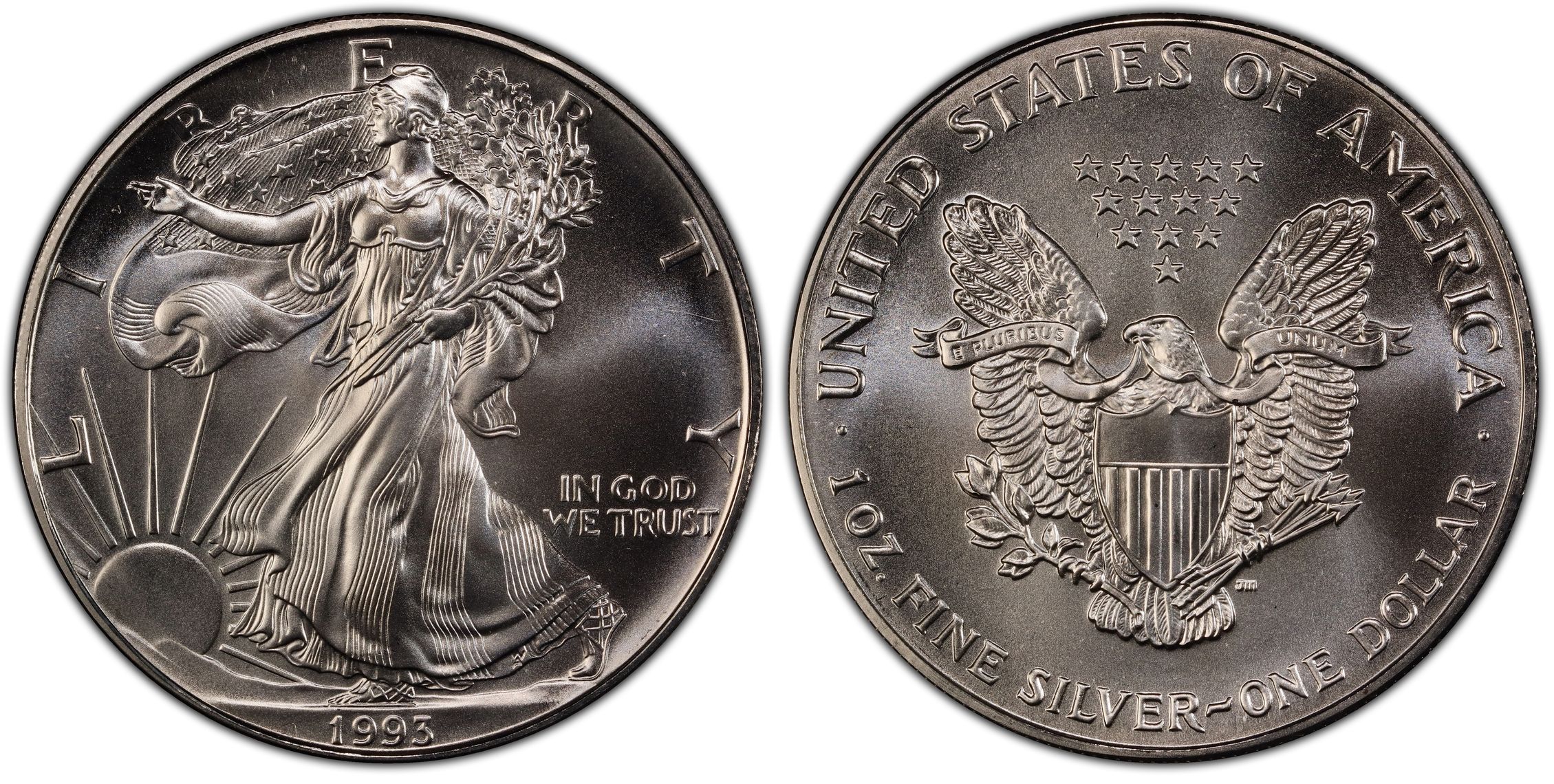 1993 1 Silver Eagle Regular Strike Silver Eagles PCGS CoinFacts