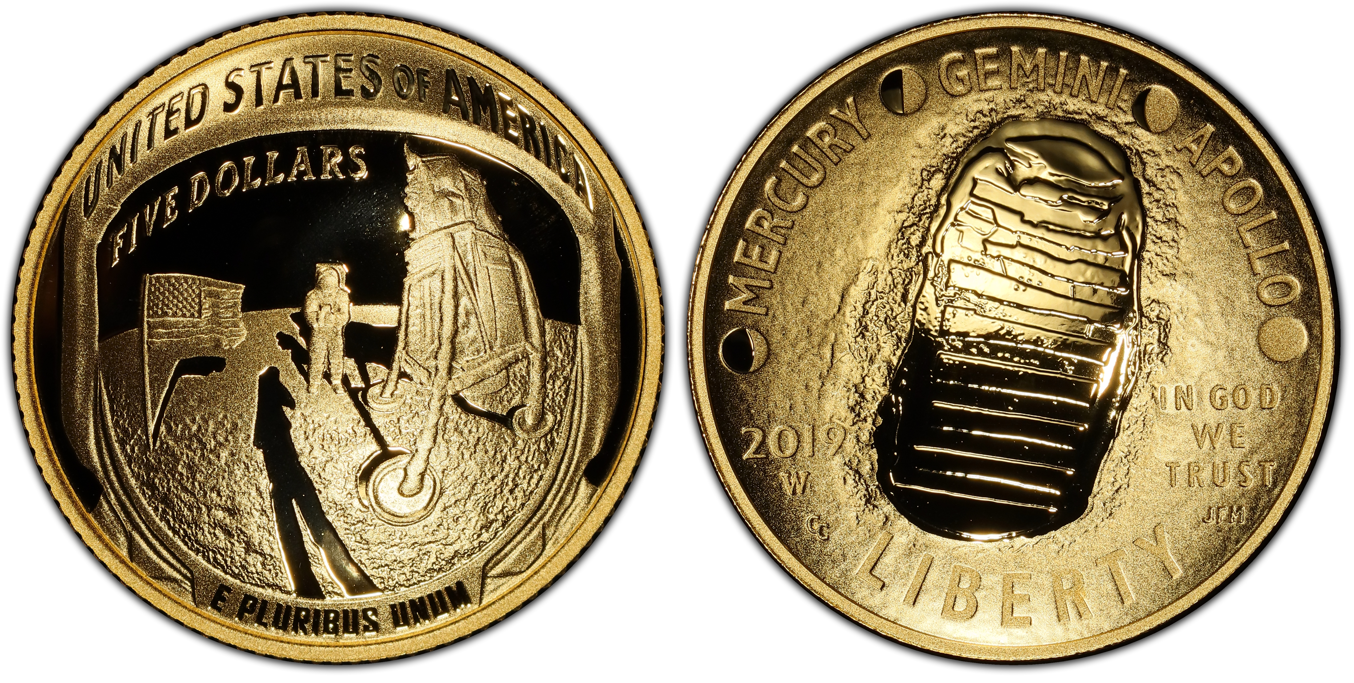 2019-W $5 Apollo 11 50th Anniversary, DCAM (Proof) Modern Gold 