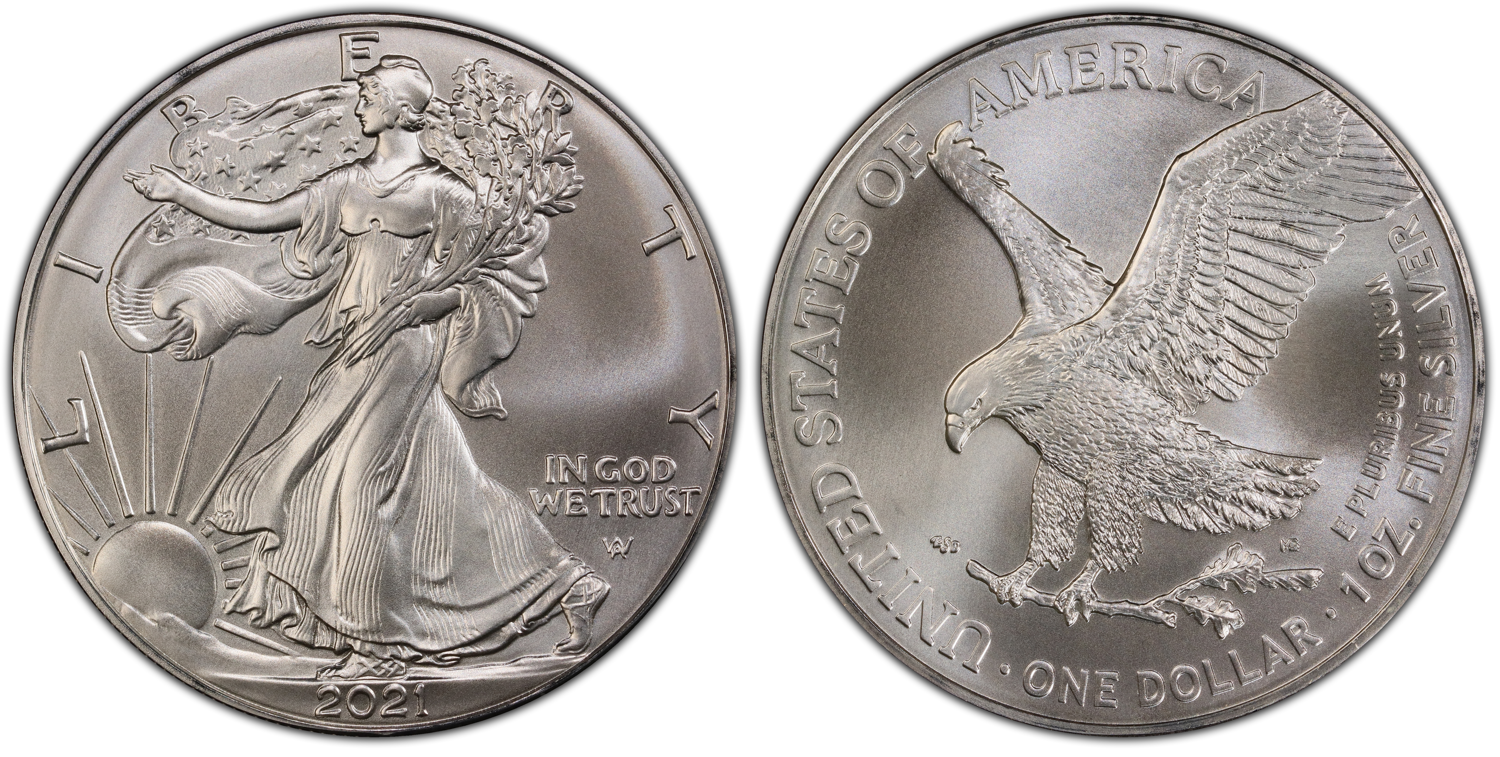 2021 $1 Silver Eagle - Type 2 (Regular Strike) Silver Eagles - PCGS  CoinFacts