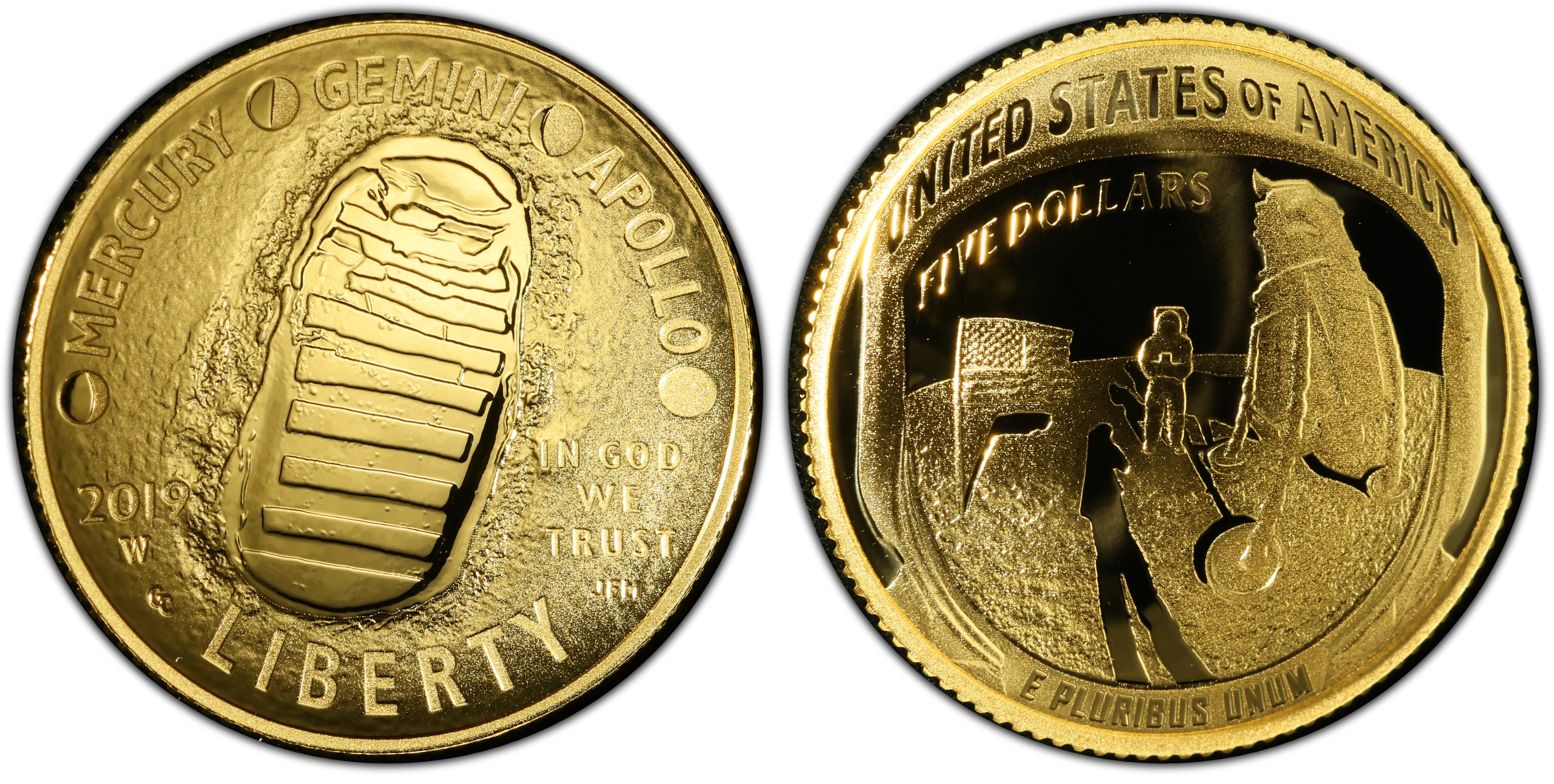 2019-W $5 Apollo 11 50th Anniversary, DCAM (Proof) Modern Gold  Commemorative - PCGS CoinFacts