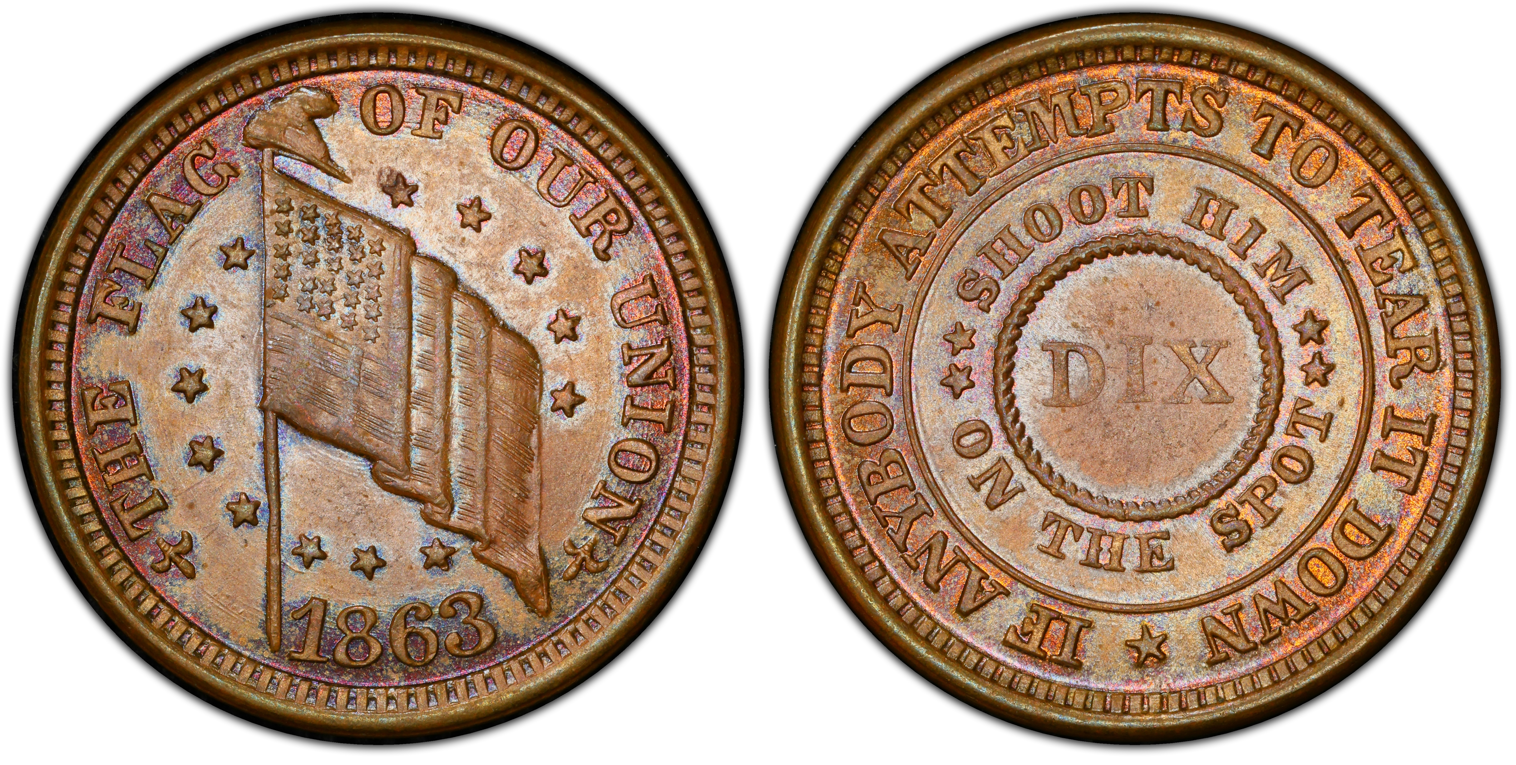1863 Token F-208/410a, Flag of Our Union Patriotic, BN