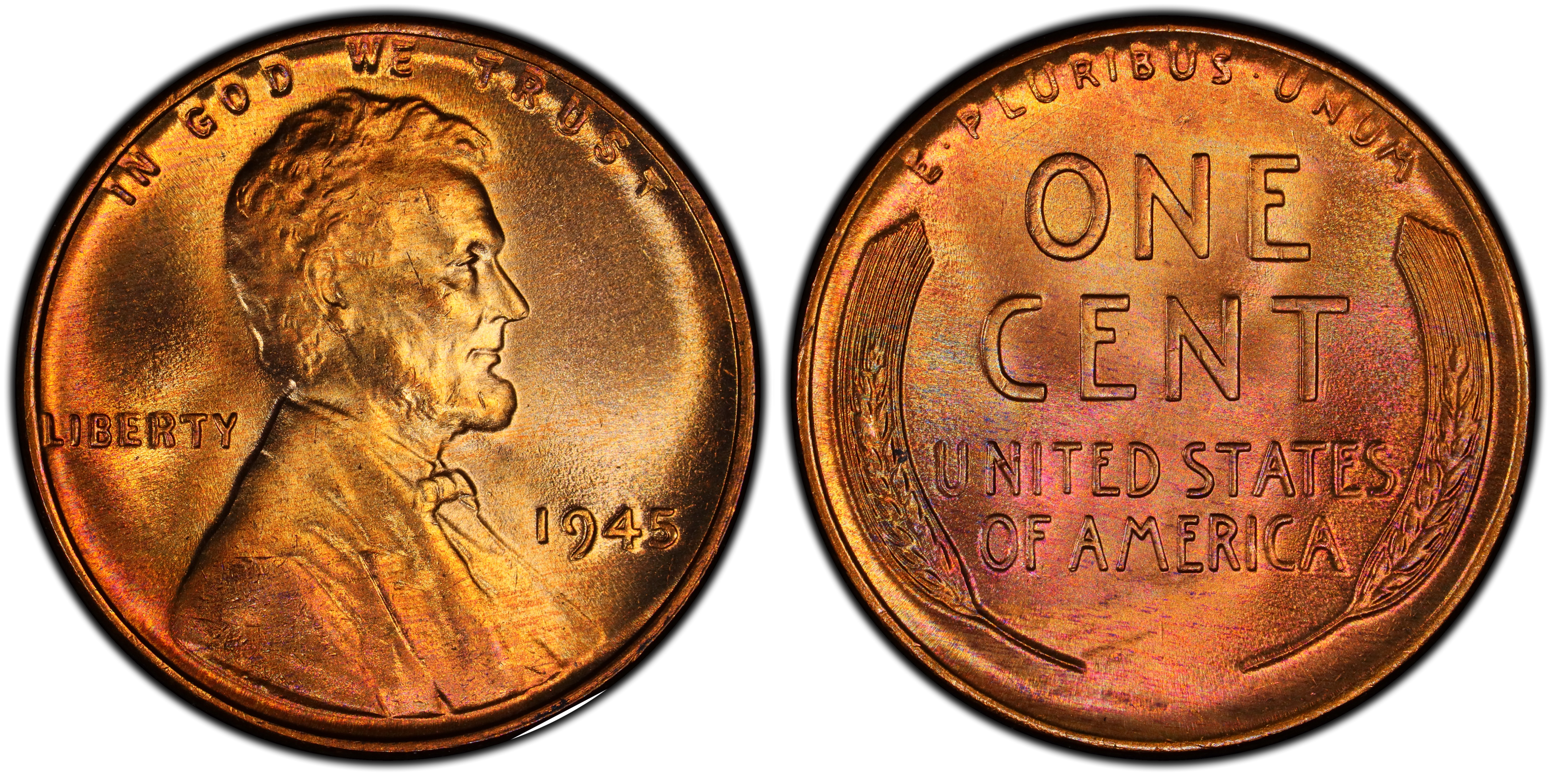 1945 D Lincoln Cent, ICG MS67 RD, Gem Uncirculated, Graded in Holder, Penny, Copper, American Coin, Copper store Penny, ICG, Wheat,