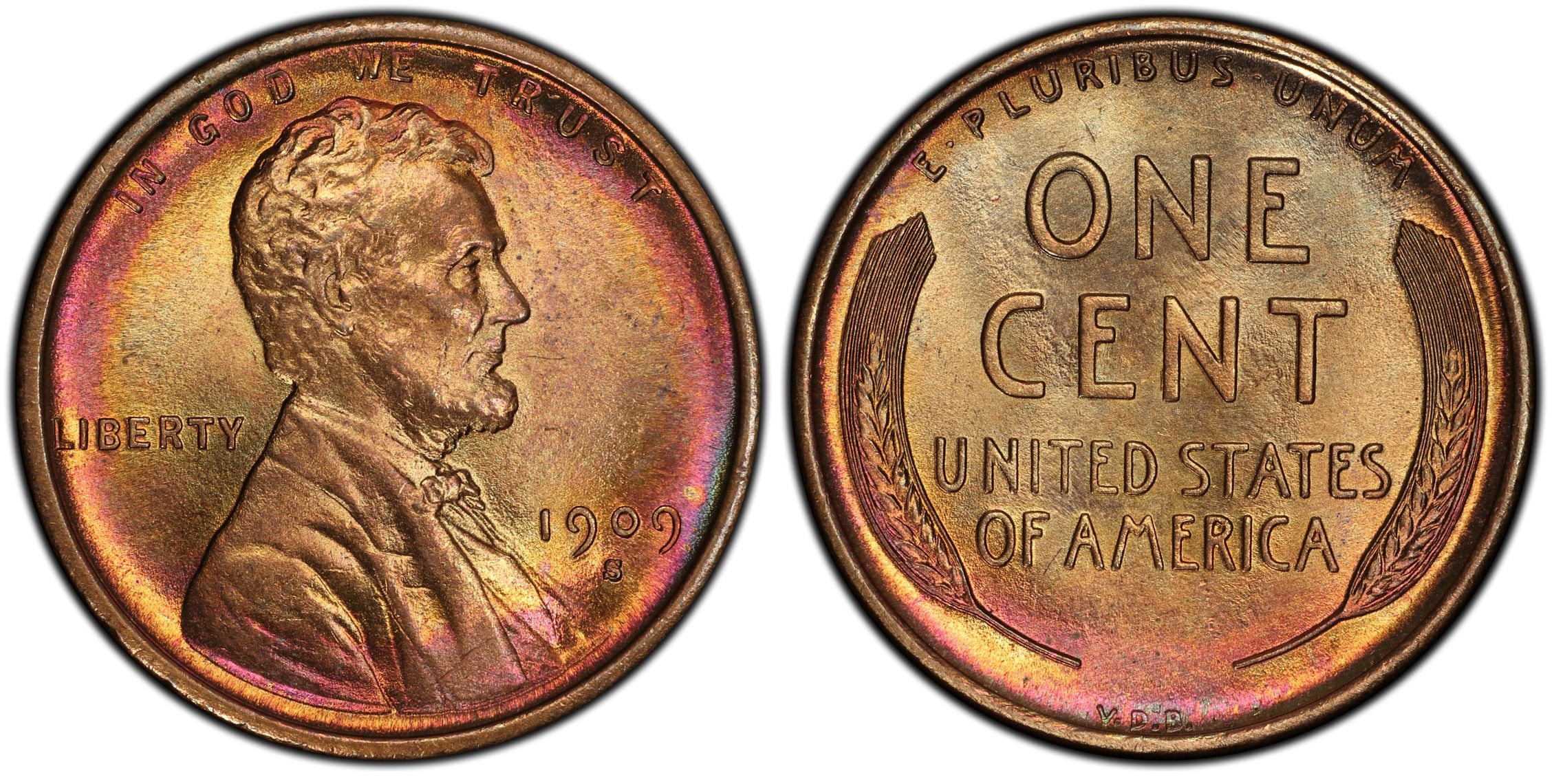 1909-S VDB 1C, RD (Regular Strike) Lincoln Cent (Wheat Reverse) - PCGS  CoinFacts