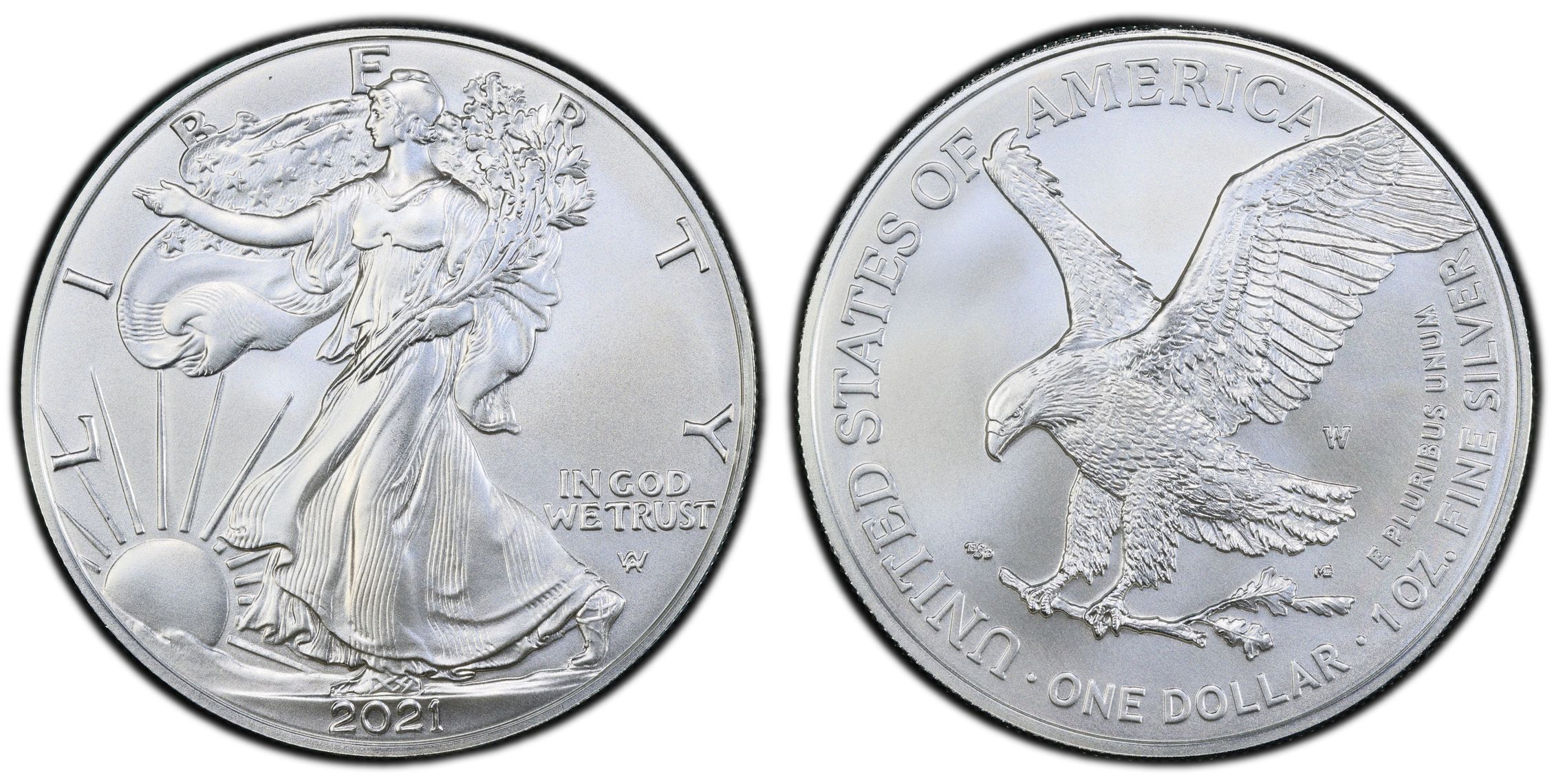 2021-W $1 Burnished Silver Eagle-Type 2 (Special Strike) Silver Eagles -  PCGS CoinFacts