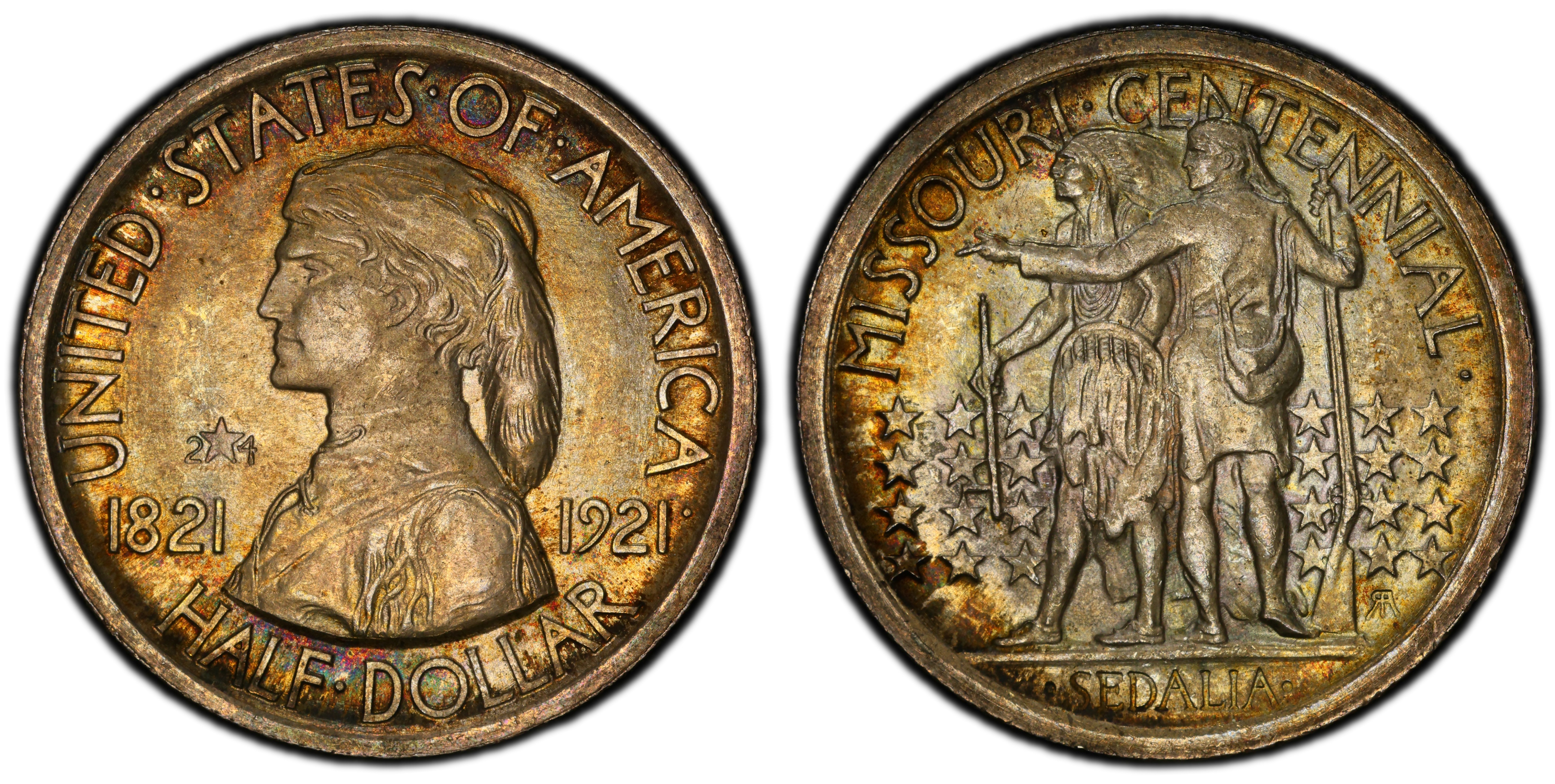 1921 50C Missouri, 2*4 (Regular Strike) Silver Commemorative