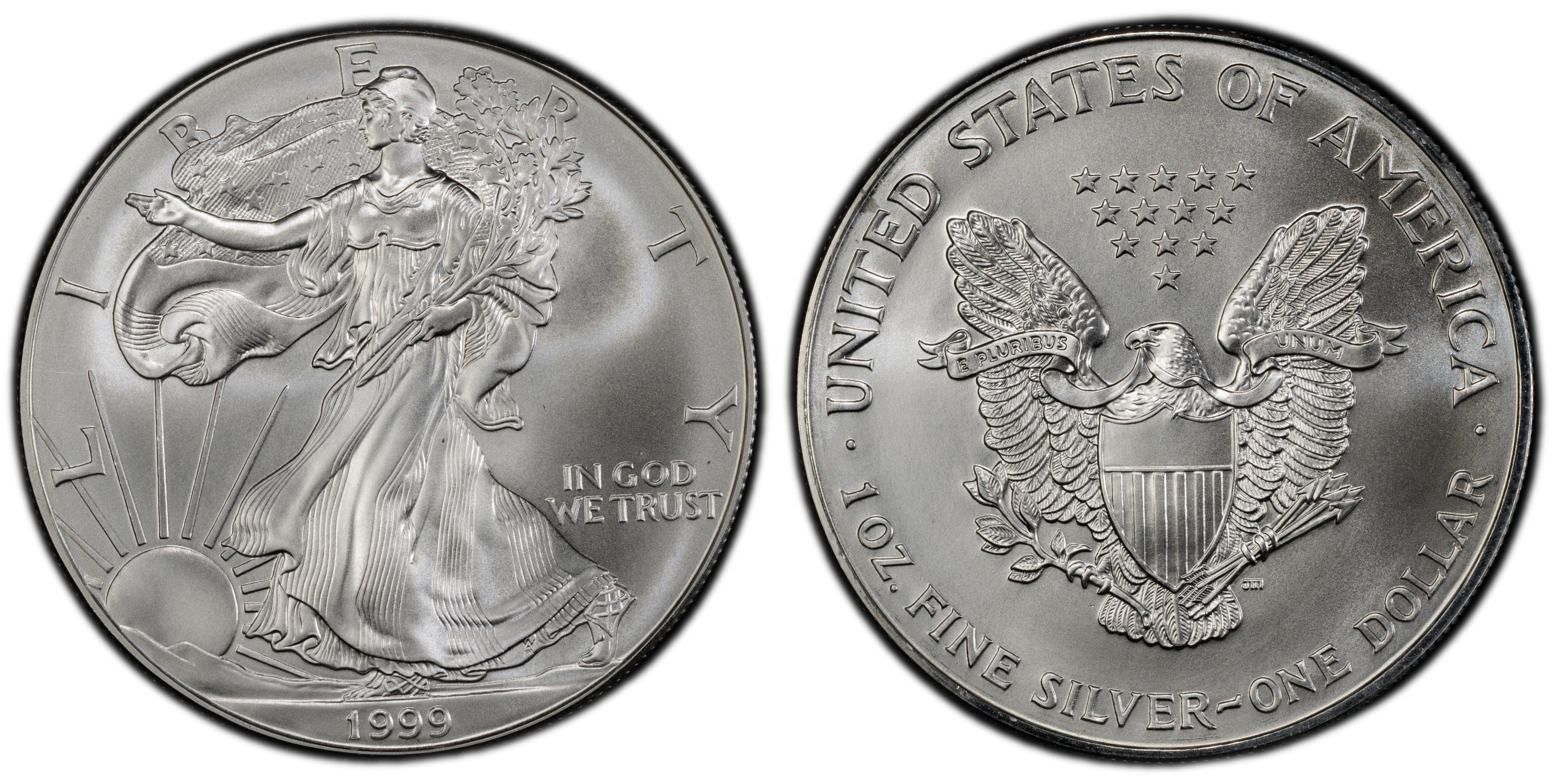 信頼への信頼 $1 1999 Silver PCGS - Eagles Silver Strike) (Regular Eagle 貨幣