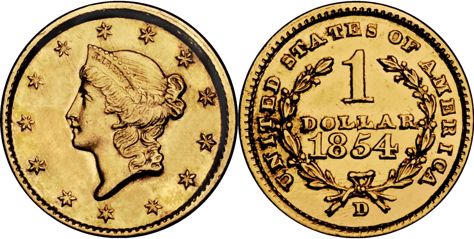 1854 G$1 Type 1 (Regular Strike) Gold Dollar - PCGS CoinFacts
