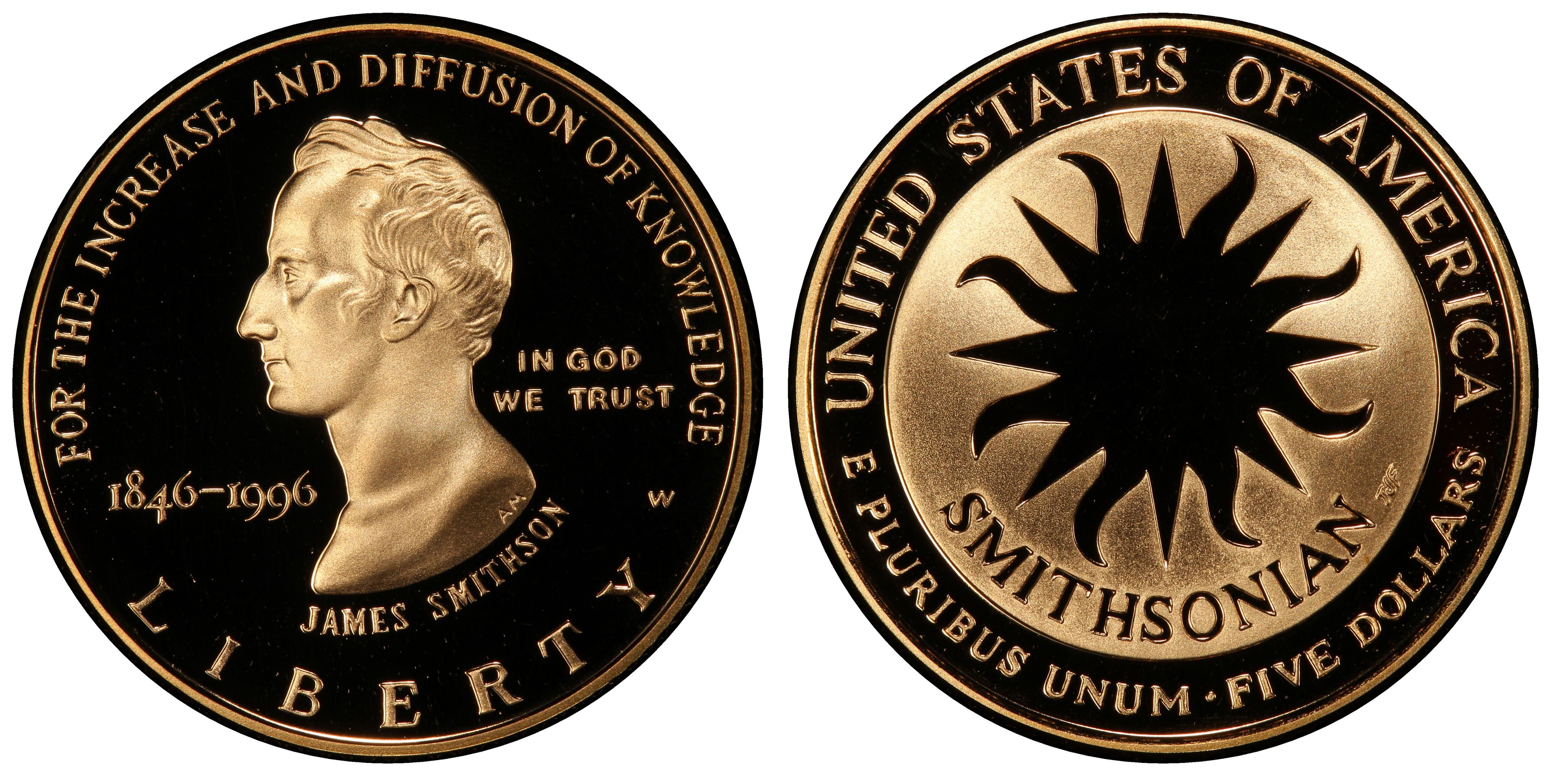 1996-W $5 Smithsonian, DCAM (Proof) Modern Gold Commemorative 
