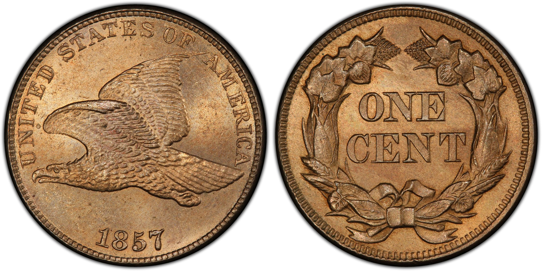 1857 Fe 1c Double Die Obverse Regular Strike Flying Eagle Cent