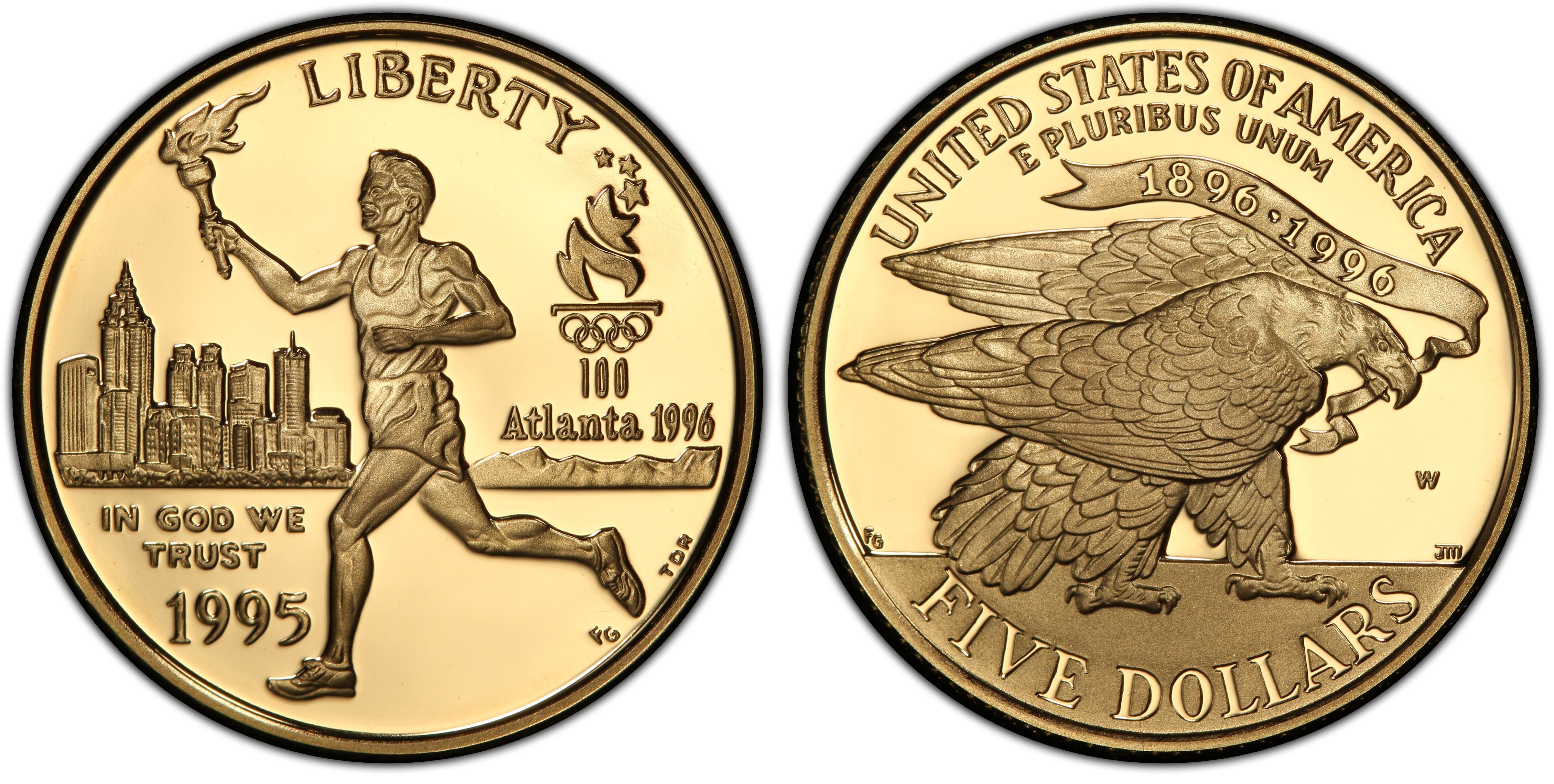 1995-W $5 Torch Runner, DCAM (Proof) Modern Gold Commemorative
