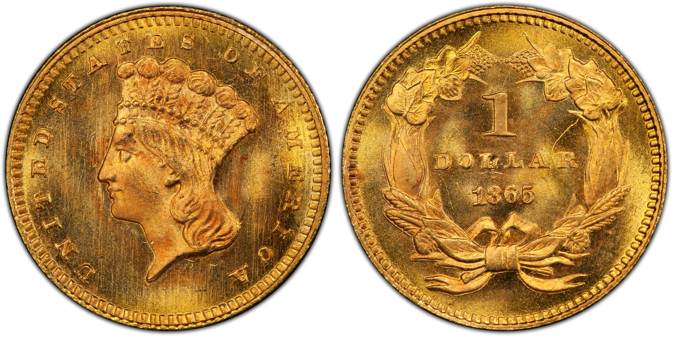 1865 G 1 Regular Strike Gold Dollar PCGS CoinFacts