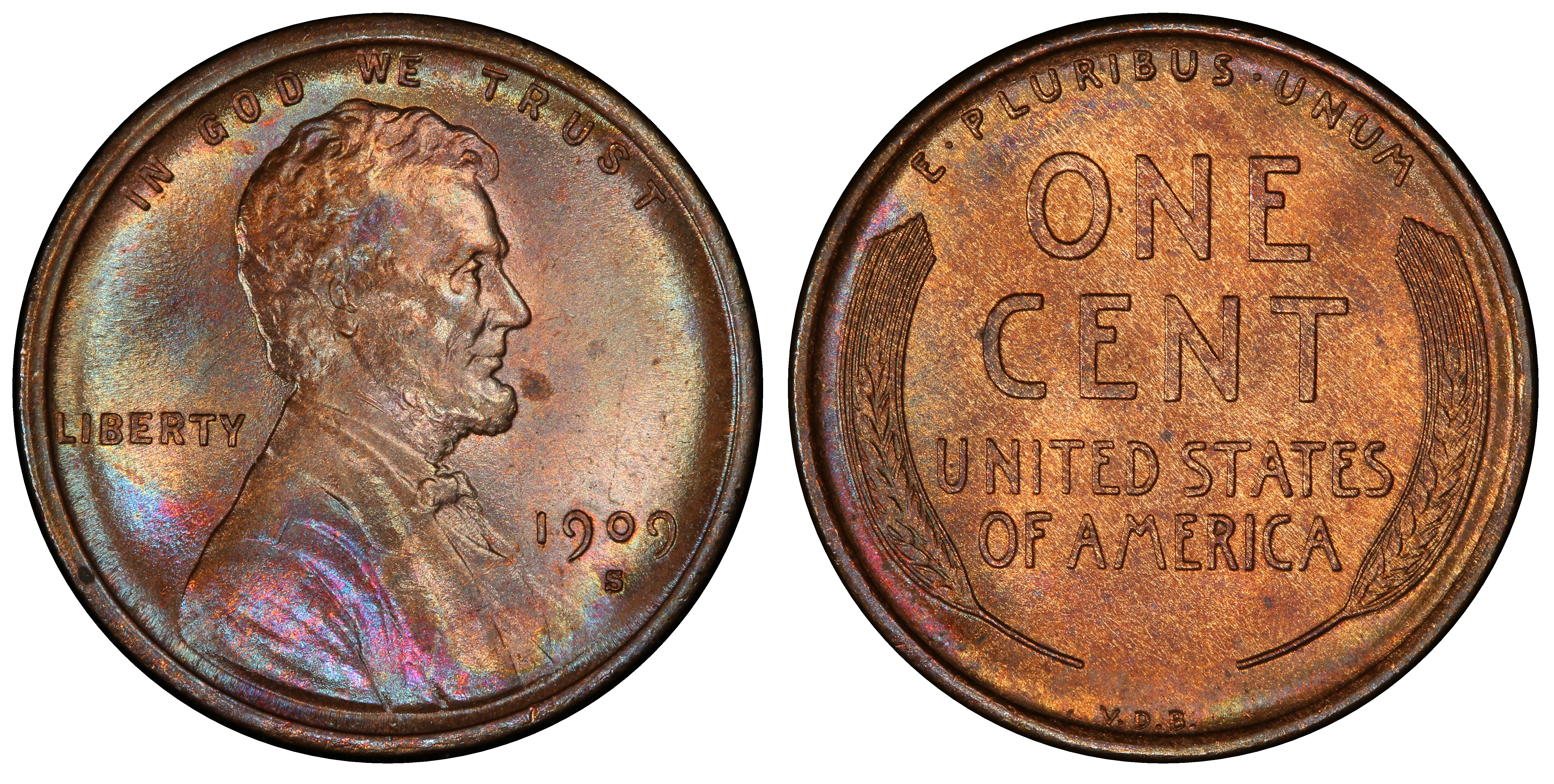 Images Of Lincoln Cent Wheat Reverse 1909 S VDB 1C RB PCGS CoinFacts