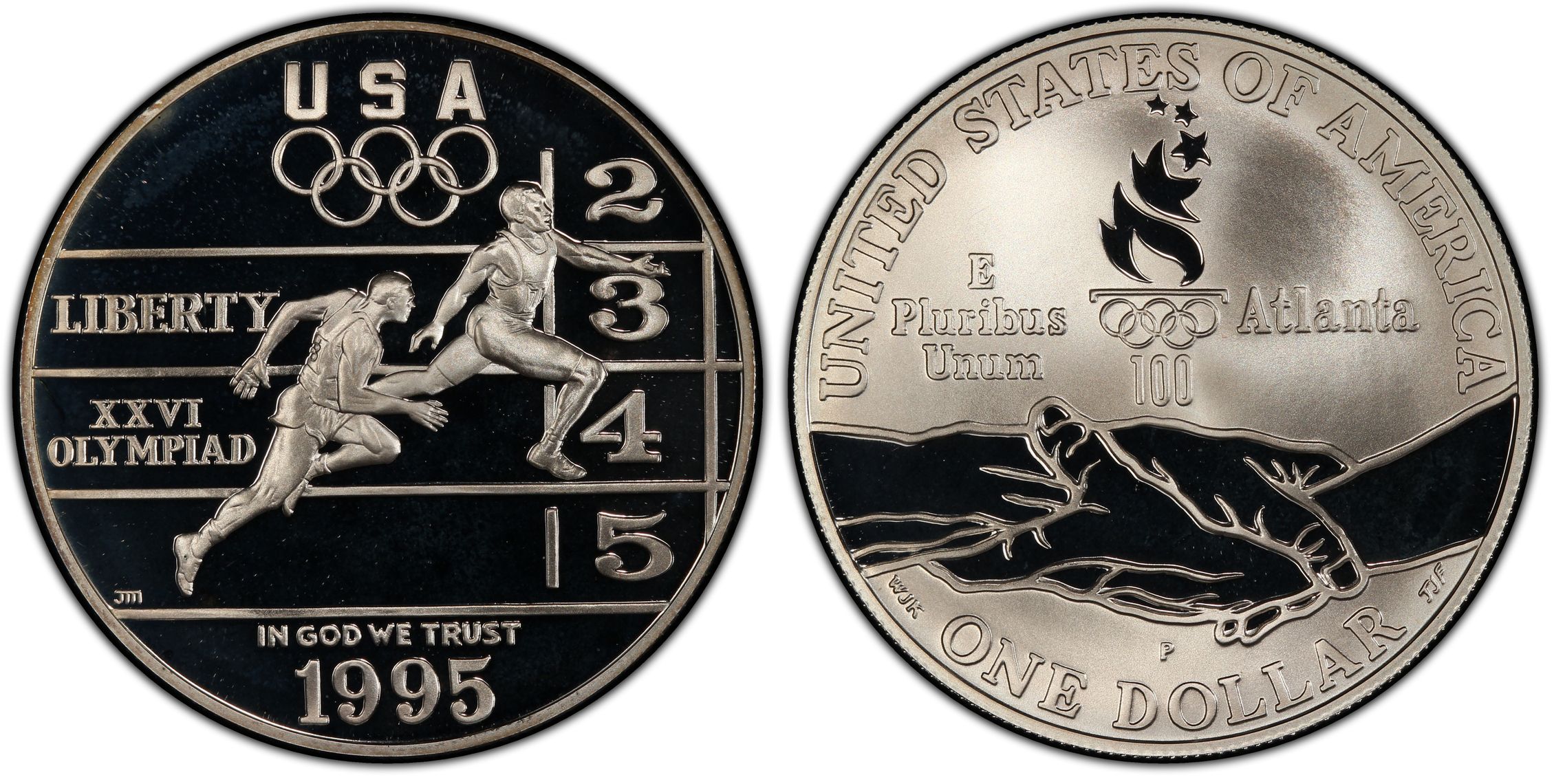 1995-P $1 Track & Field, DCAM (Proof) Modern Silver and Clad ...