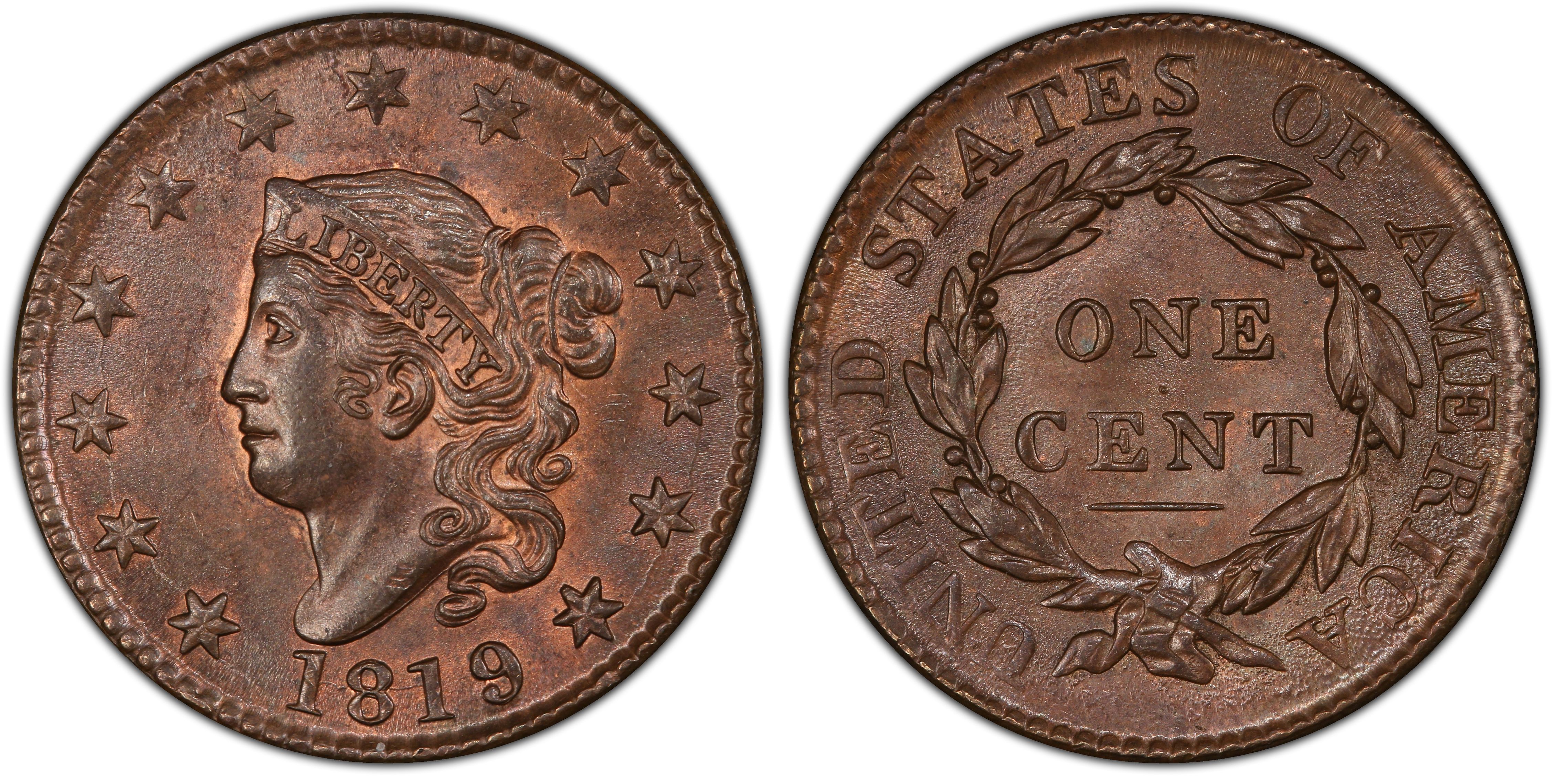 1819/(8) 1C Large Date, BN (Regular Strike) Coronet Head Cent - PCGS  CoinFacts