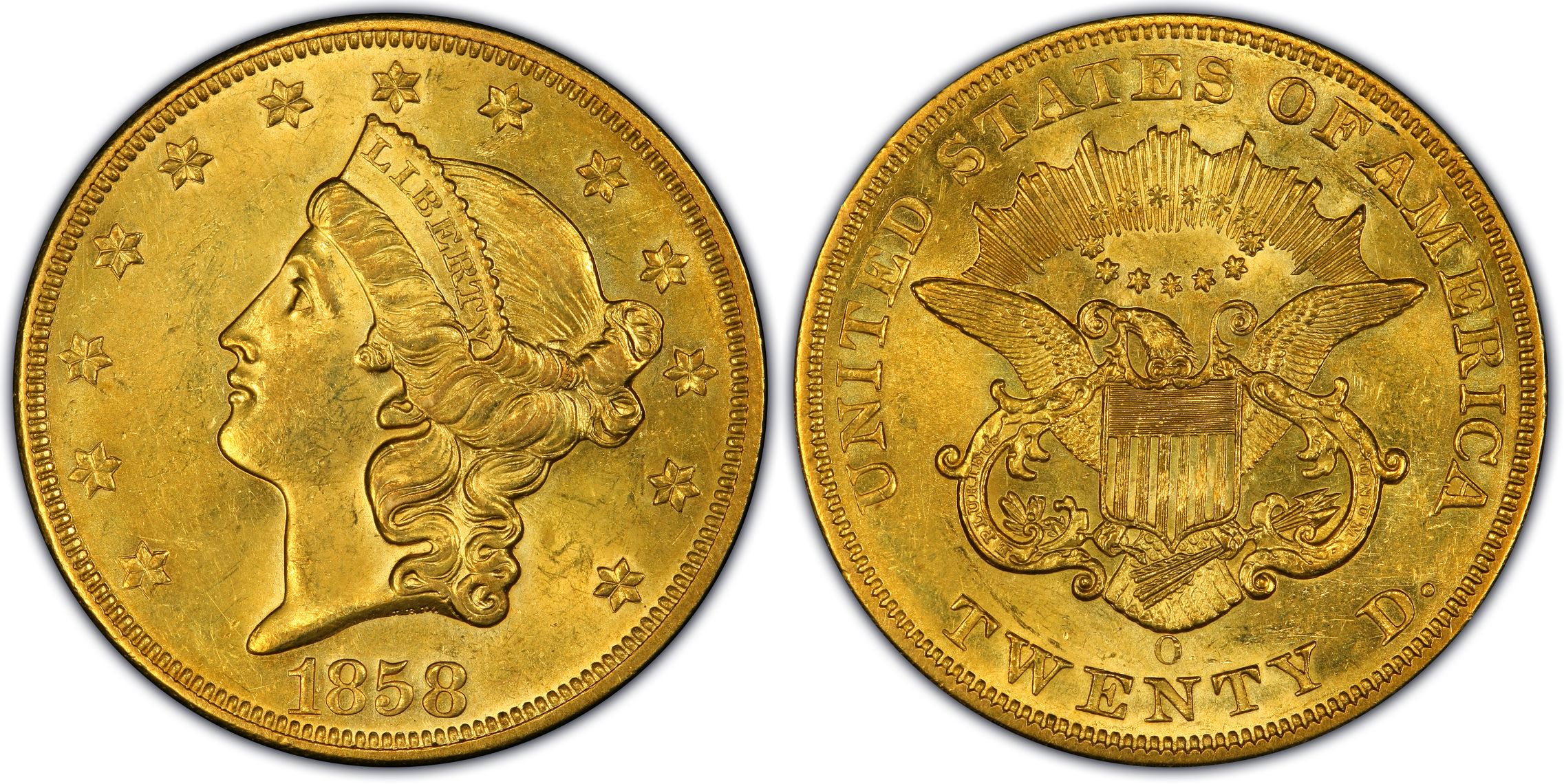 1858-O $20 (Regular Strike) Liberty Head $20 - PCGS CoinFacts