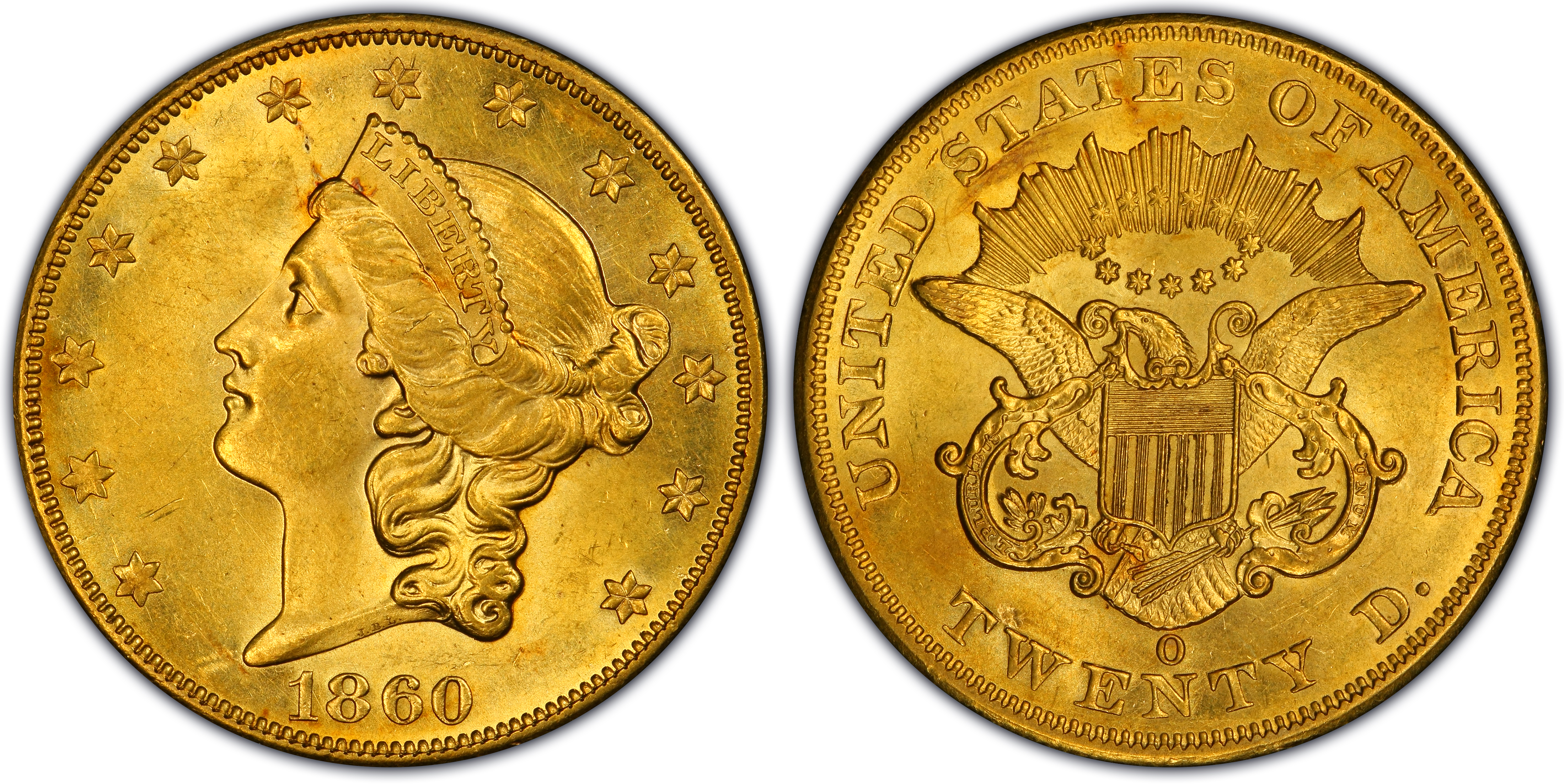 1860-O $20 (Regular Strike) Liberty Head $20 - PCGS CoinFacts