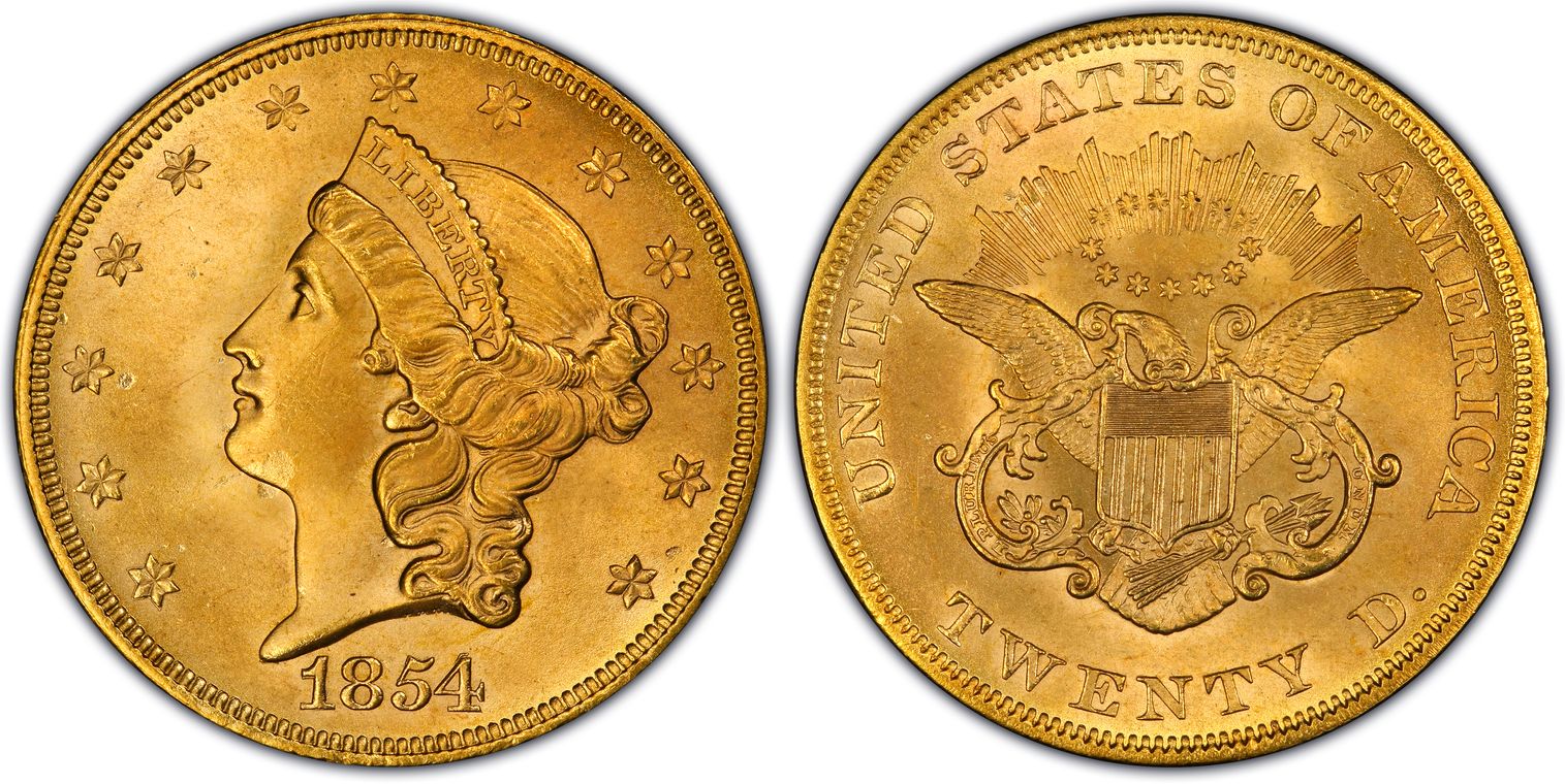 1854 $20 Small Date (Regular Strike) Liberty Head $20 - PCGS CoinFacts