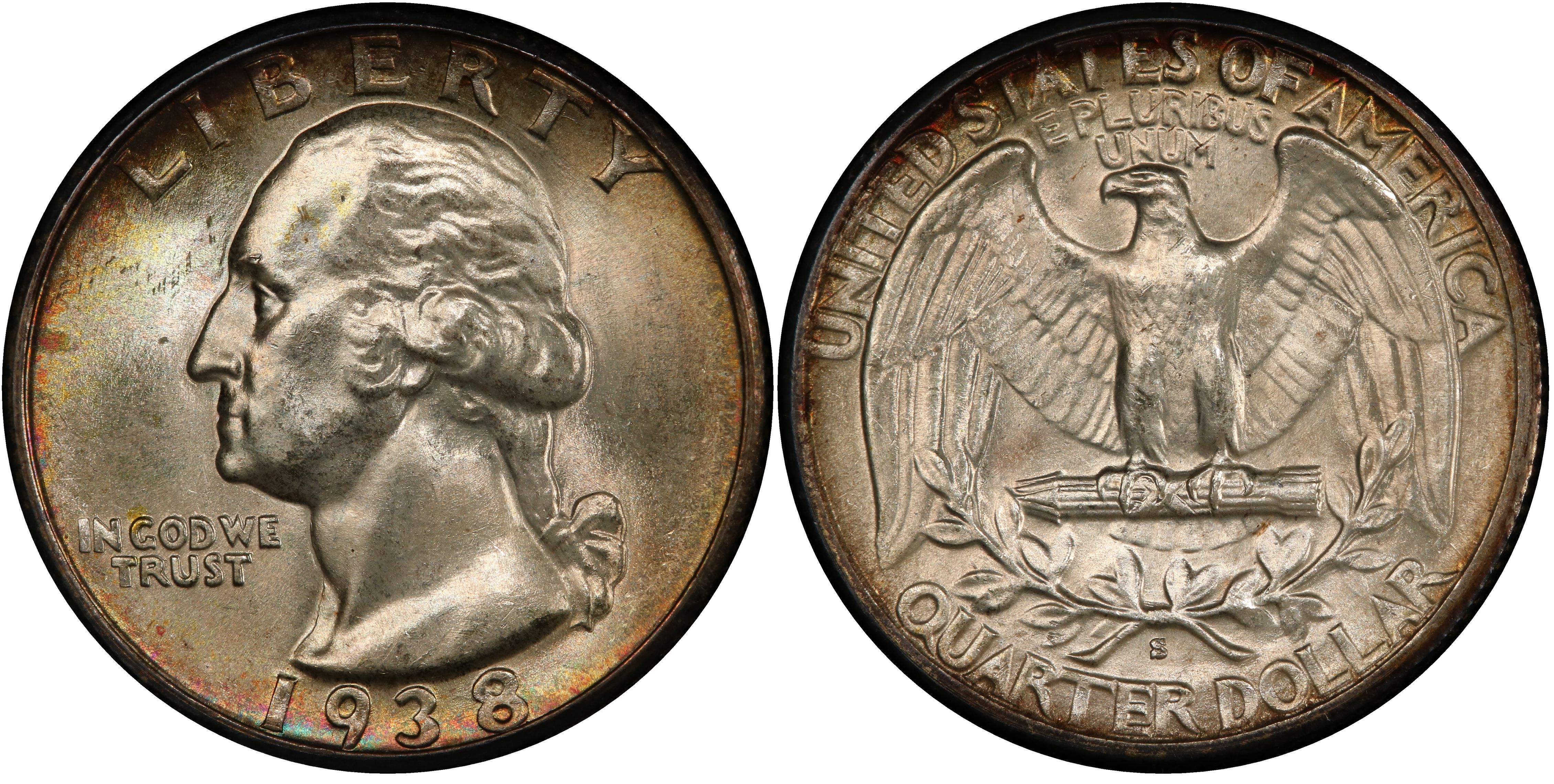 1938 S 25c Washington Silver Quarter US Coin Average Circulated