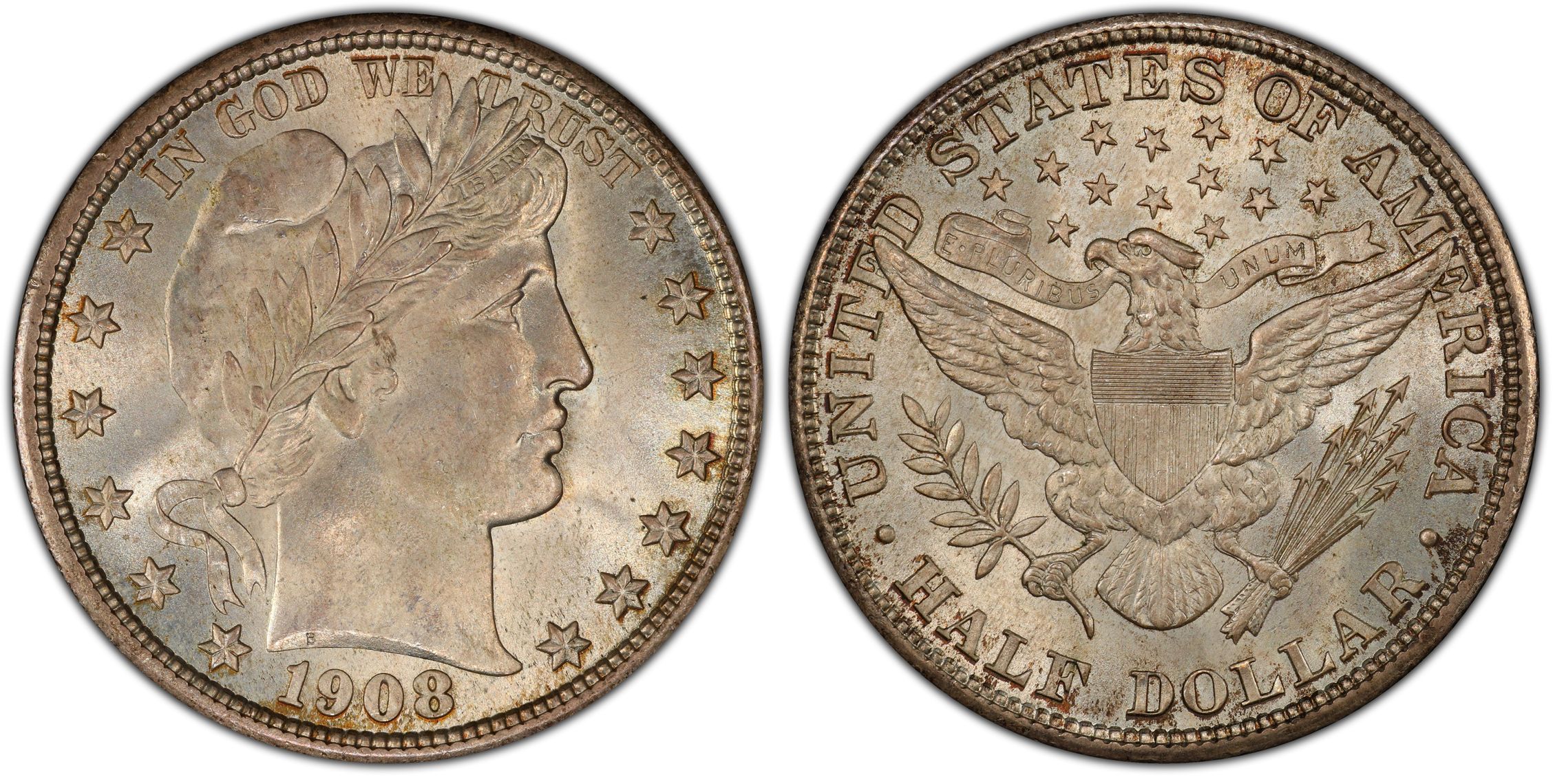 1908 50C Regular Strike Barber Half Dollar PCGS CoinFacts