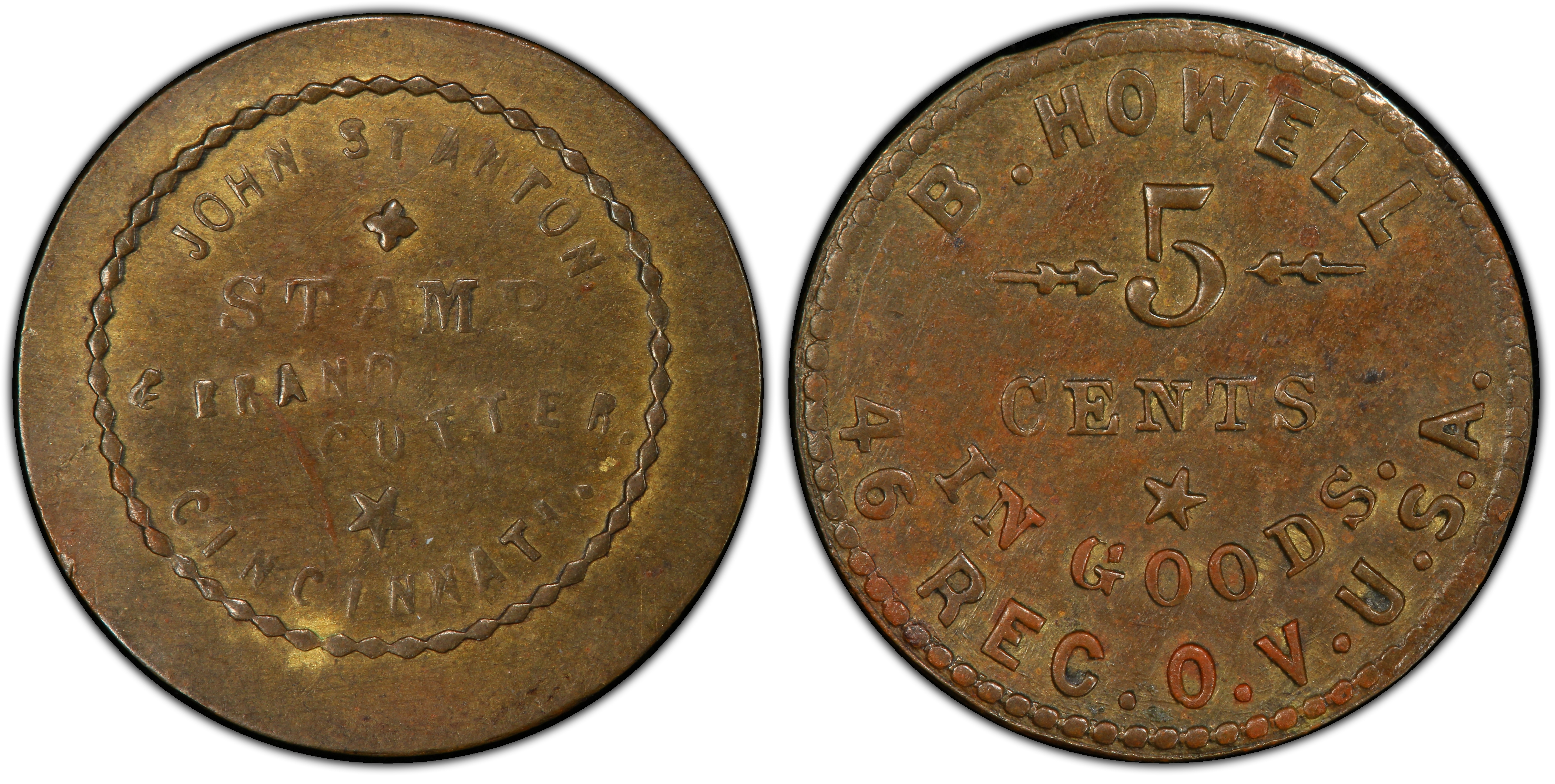 Images Of Store Cards (1861-65) Token OH-46-5B Brass B. Howell Sutler ...