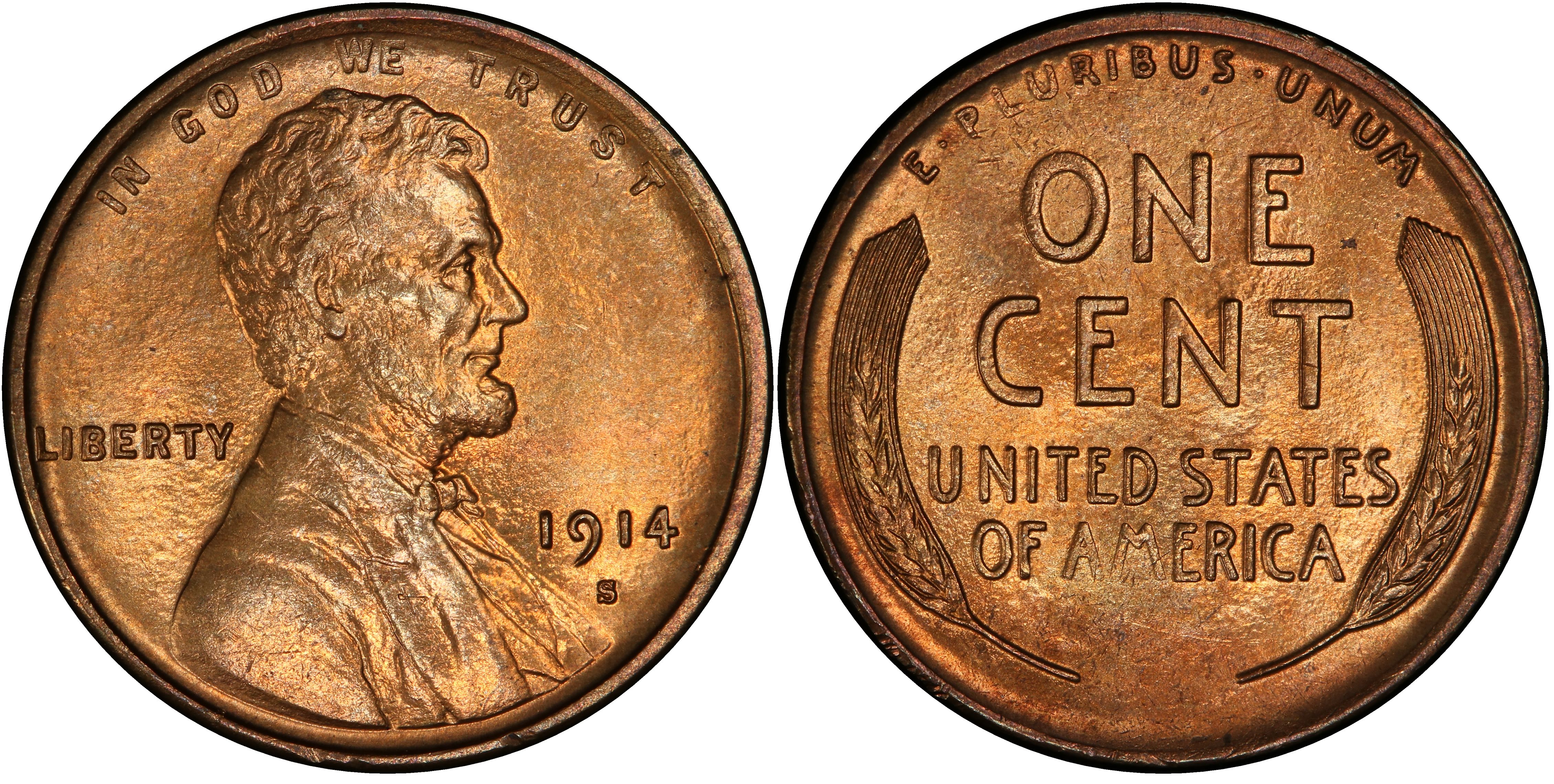 1914 S Lincoln Wheat Cent 1c Fine or Better Quality