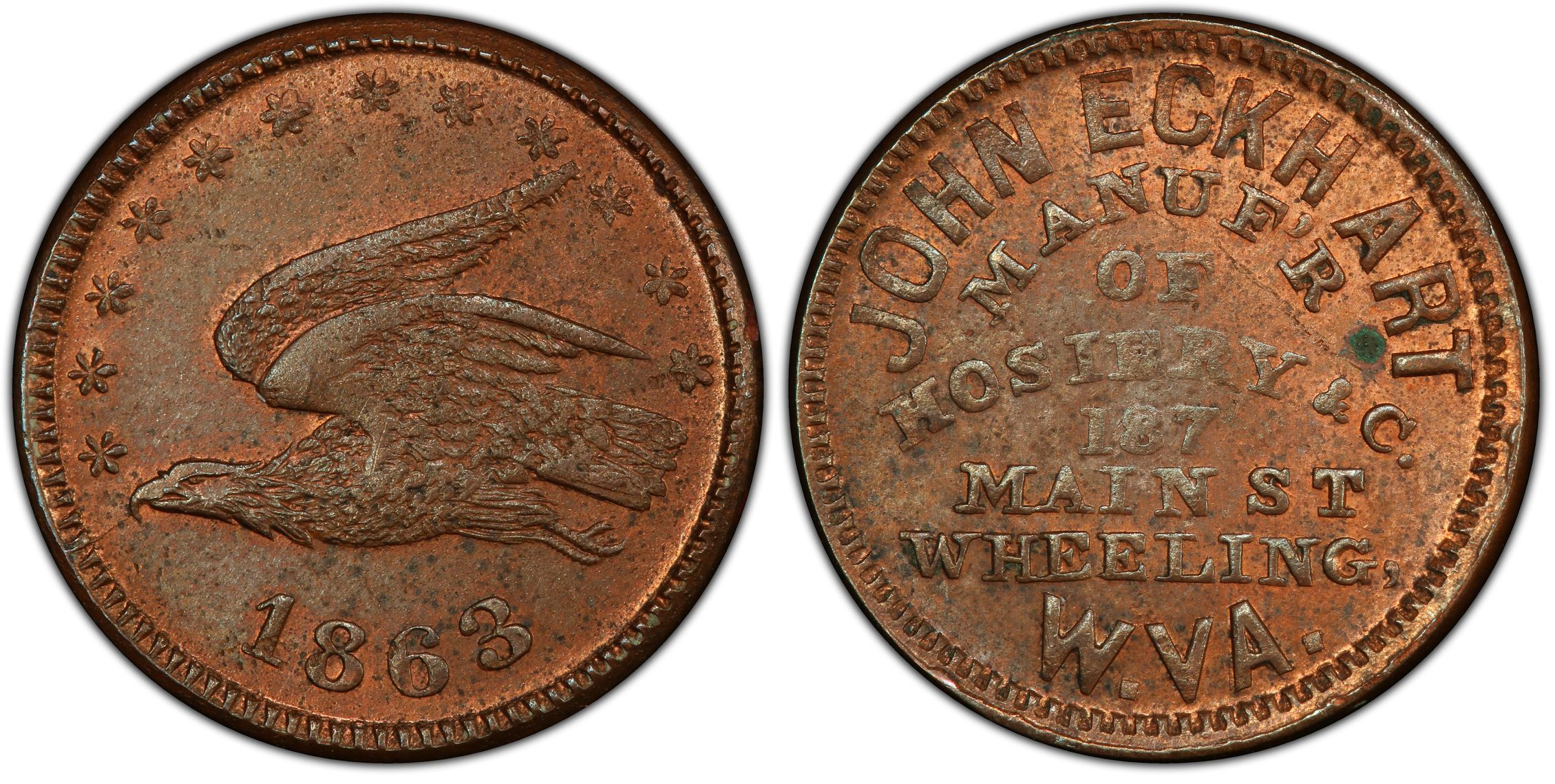 1863 Token F-890B-3a Copper PE John Eckhart WV, RB (Regular Strike ...