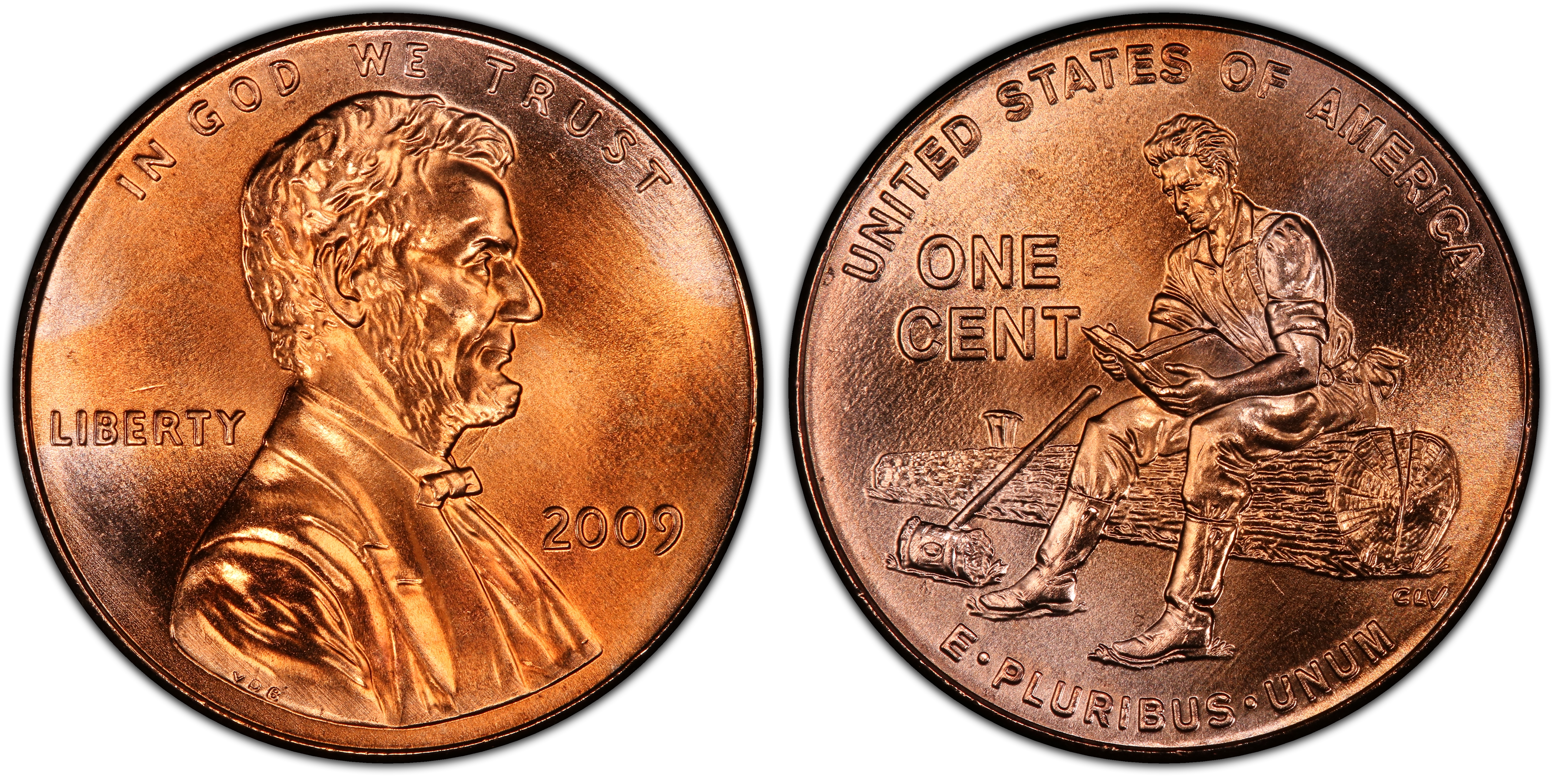 2009 lincoln penny ,sitting log,back of coin dot on C in CENT