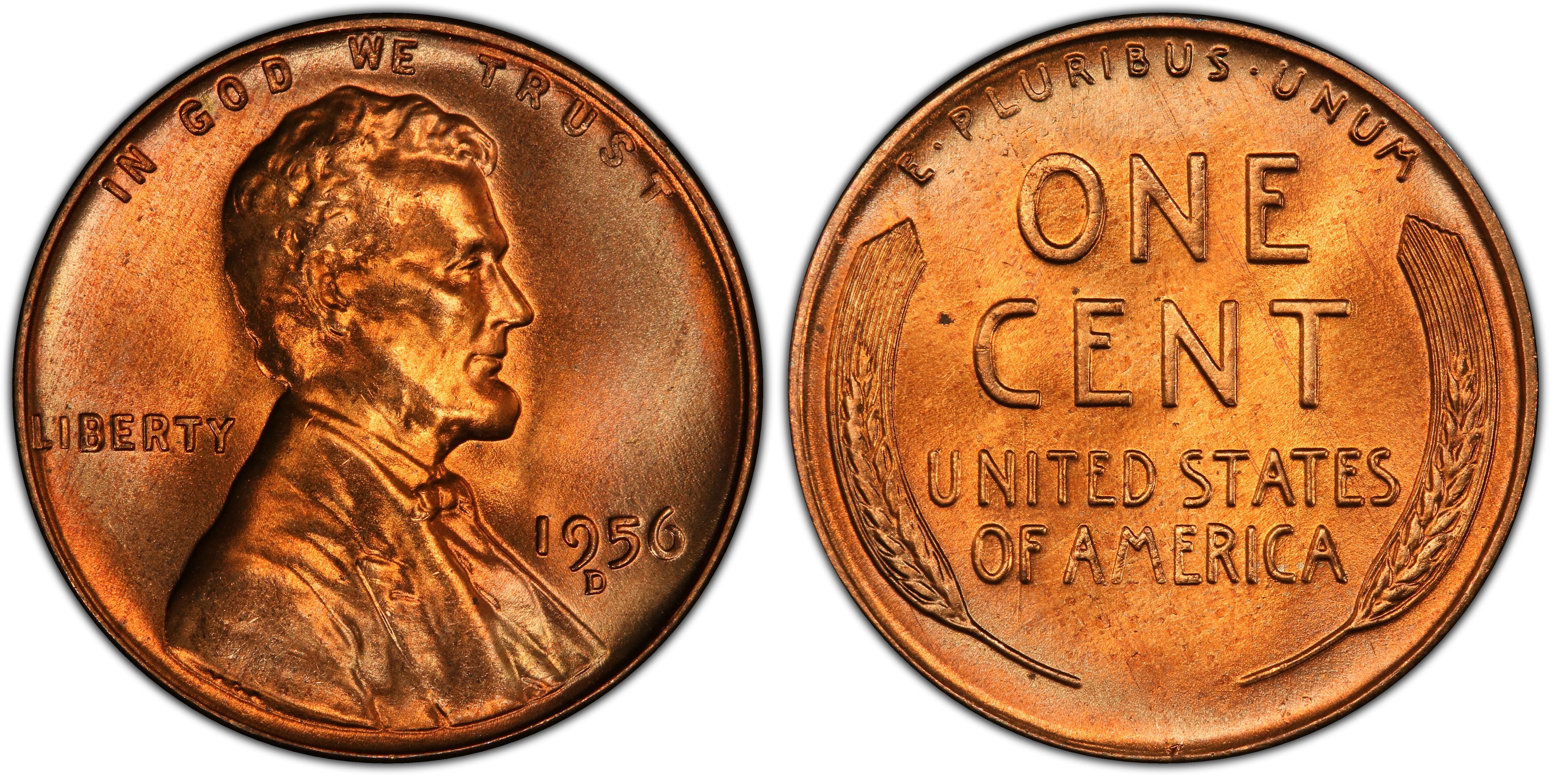 1956-D NGC MS66 RED Lincoln Wheat Cent! #KG 