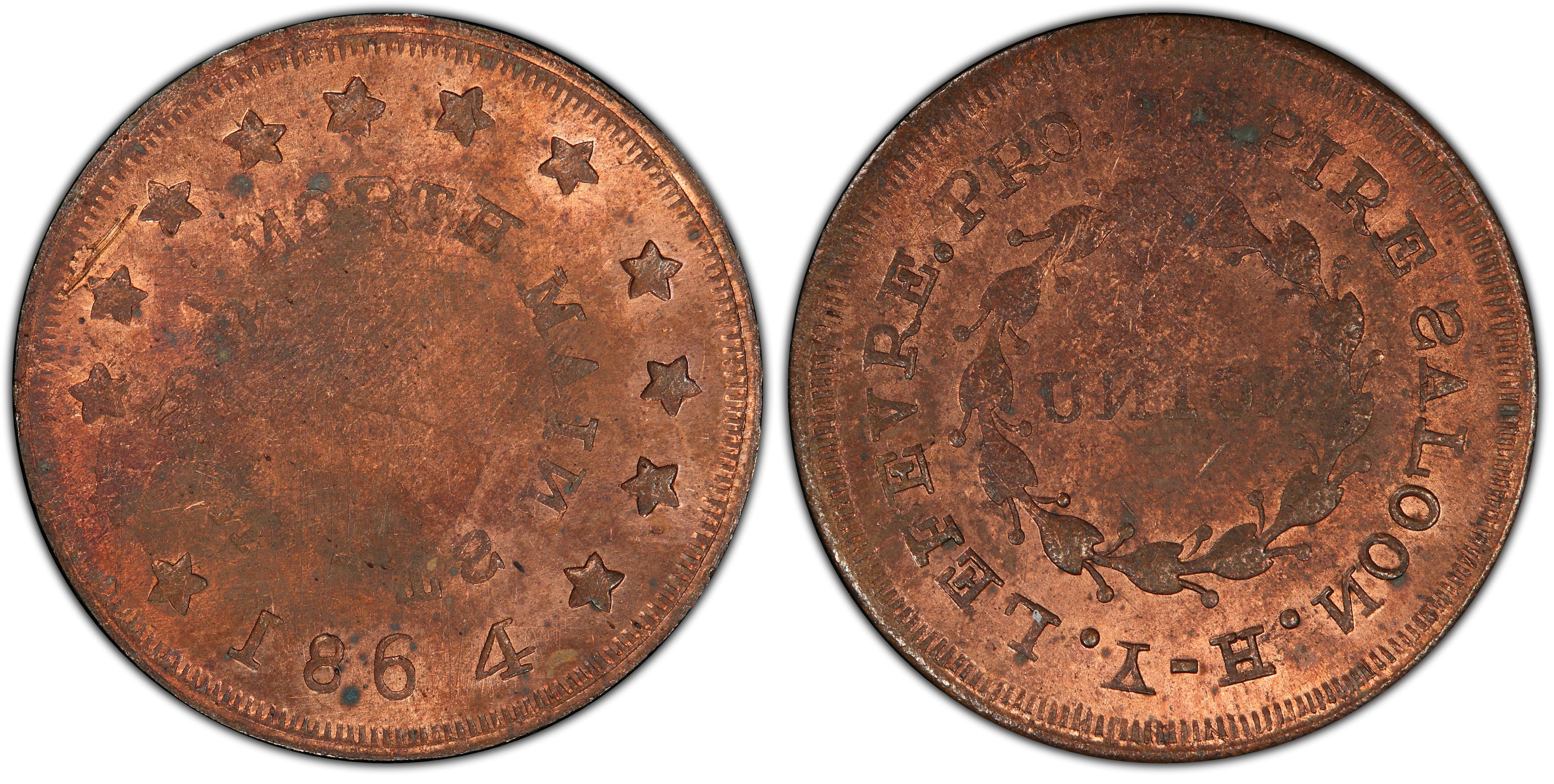 1864 Token F-700F-2a Copper PE H.Y. LeFevre RI, RB (Regular Strike