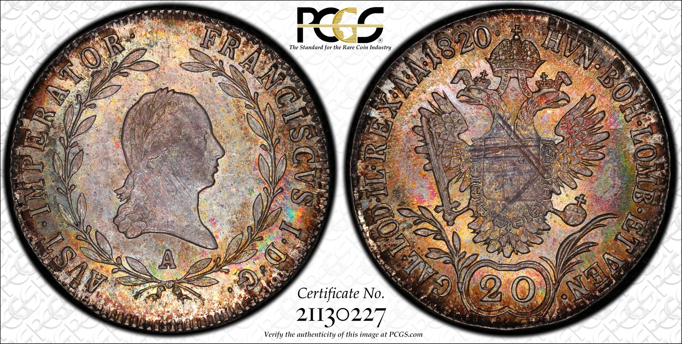 Austria: Franz I 20 Kreuzer 1820-A MS64 PCGS,, MS64