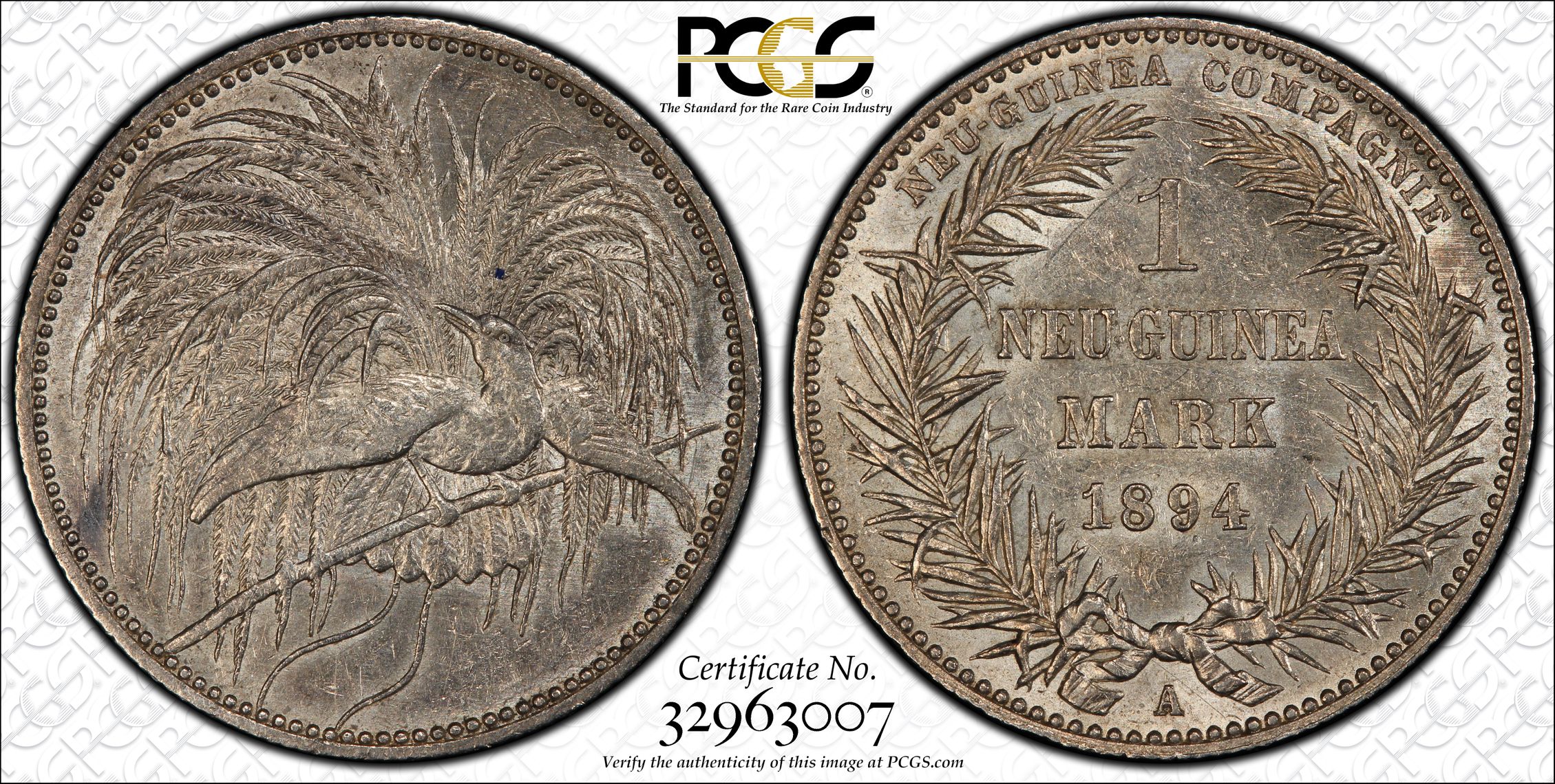 GERMAN NEW GUINEA. Mark, 1894-A. PCGS AU-58 Secure Holder., AU58 