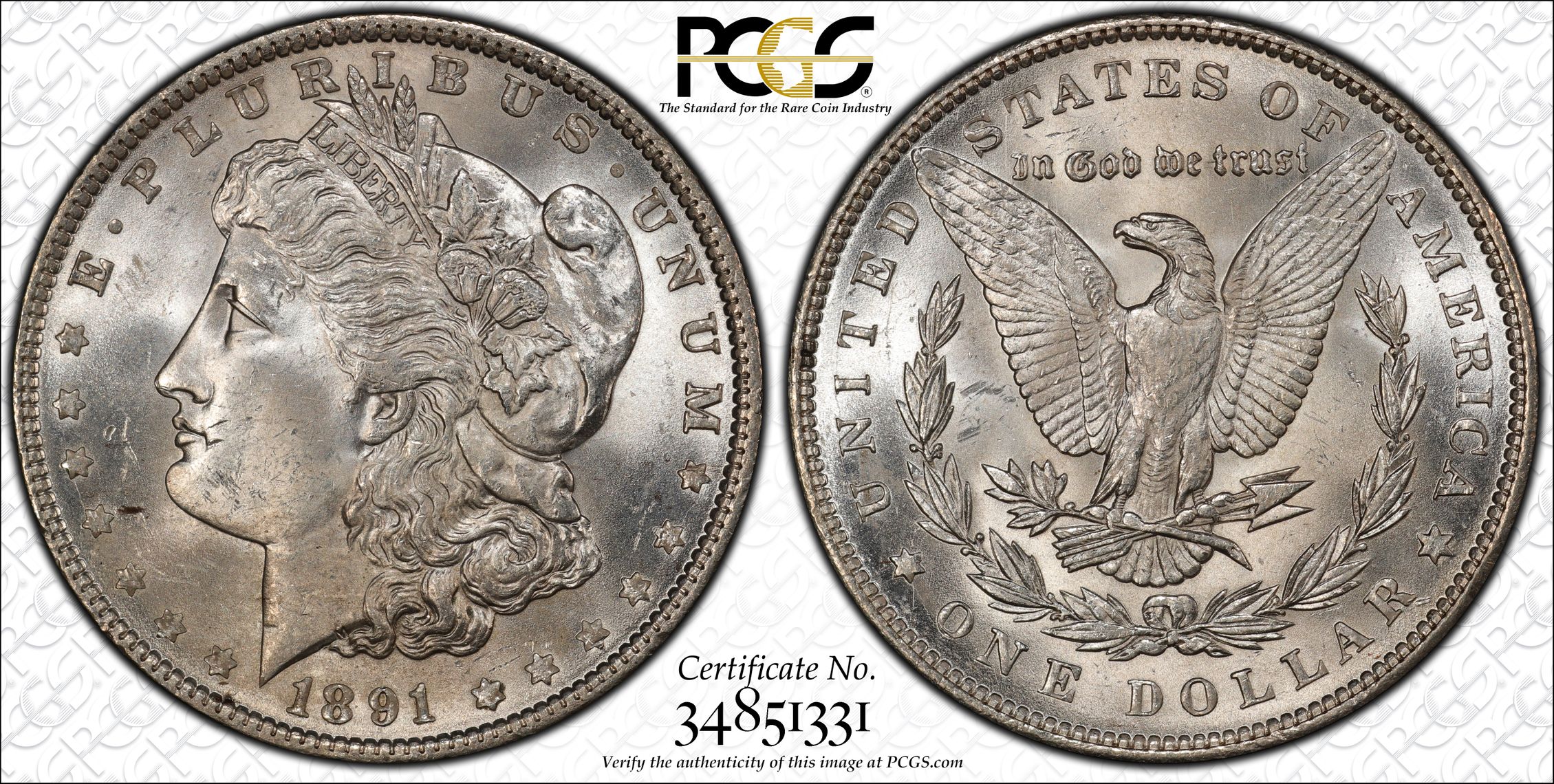 1891 MORGAN SILVER DOLLAR PCGS MS-63 