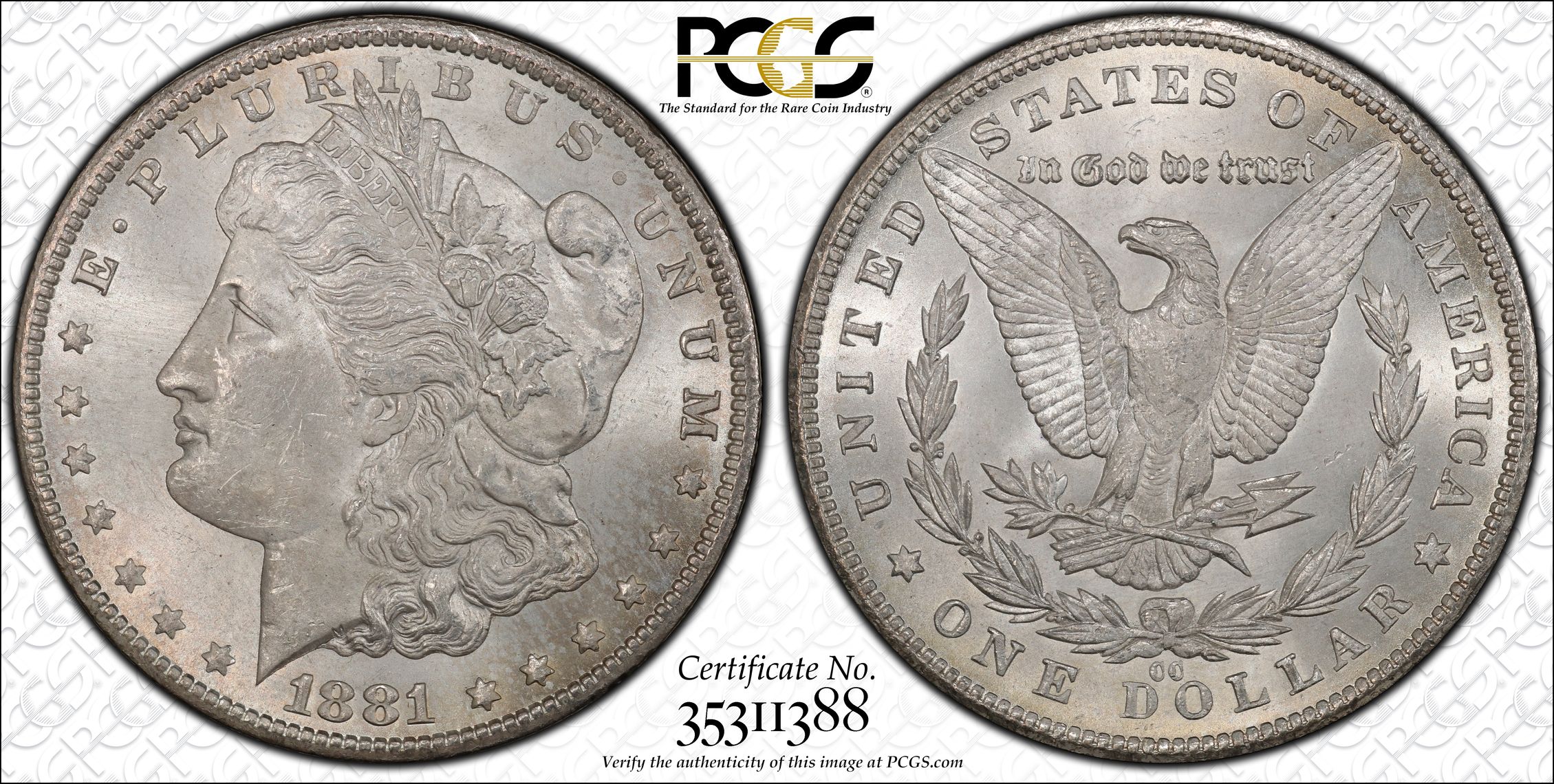 1881-CC Morgan Silver Dollar. MS-63 (PCGS). Gold Shield Holder