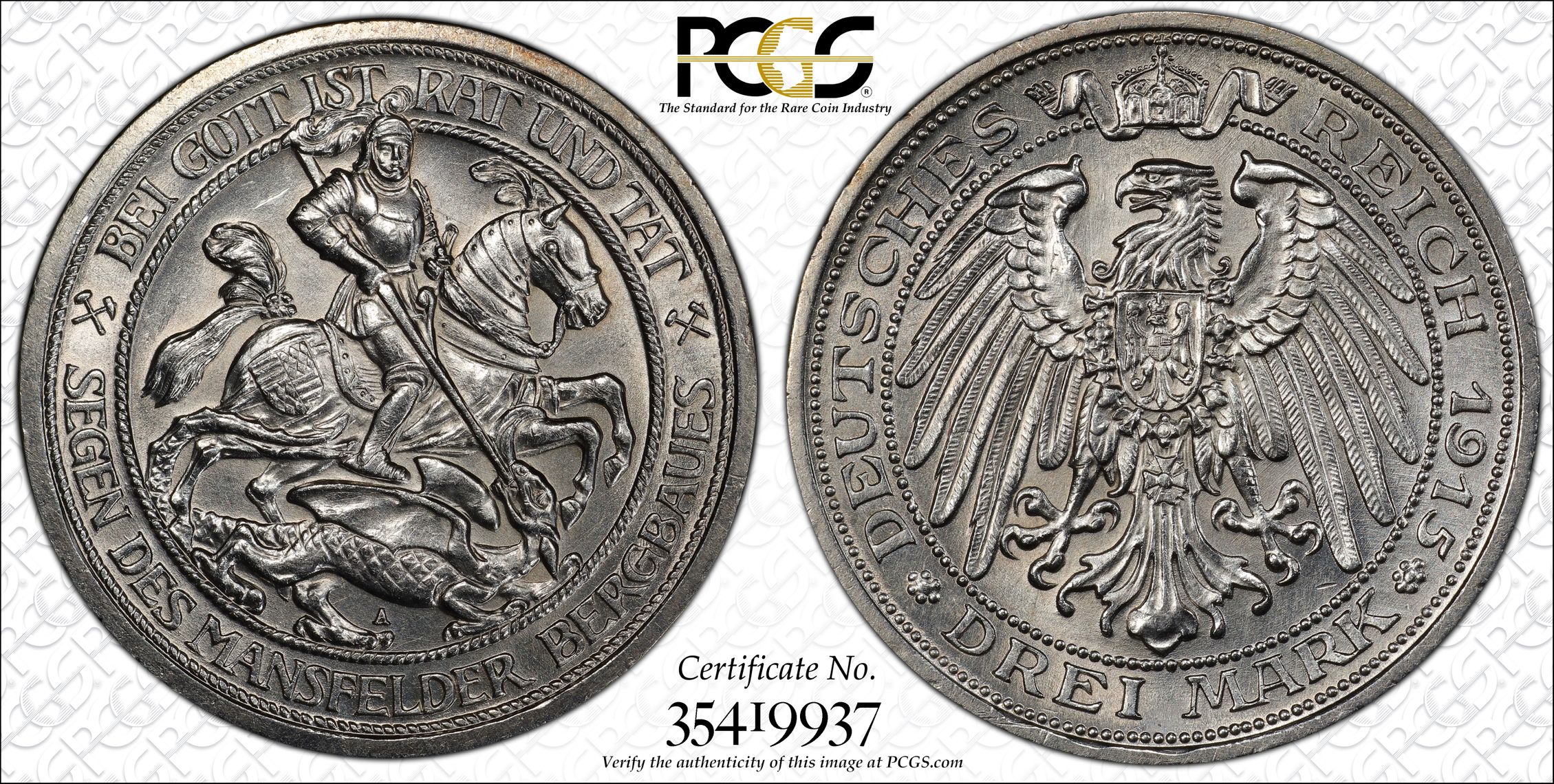 GERMANY. Prussia. 3 Mark, 1915-A. PCGS Genuine--Cleaned, Unc Details Secure  Holder., UNC Details - PCGS Auction Prices