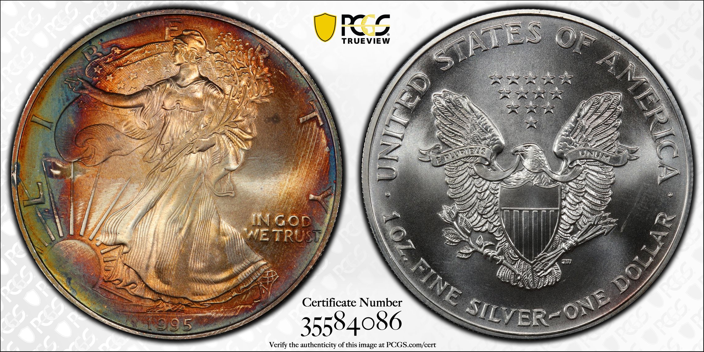 1995 $1 Silver Eagle MS68 PCGS Secure. PCGS Population: (969