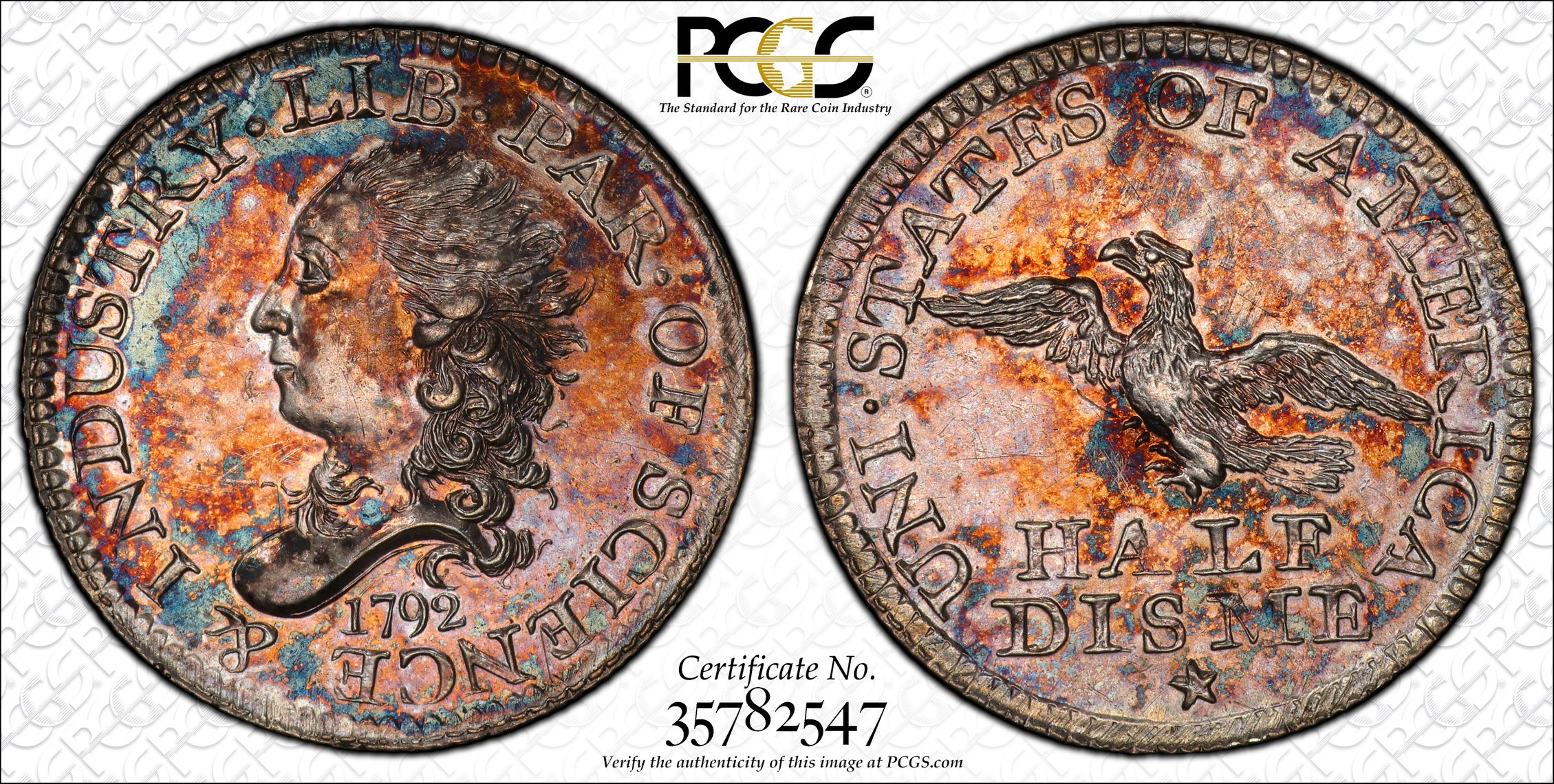 素晴らしい外見 CAC., (PCGS). MS-63 Silver. disme. half 1792 MS63 PCGS - 貨幣