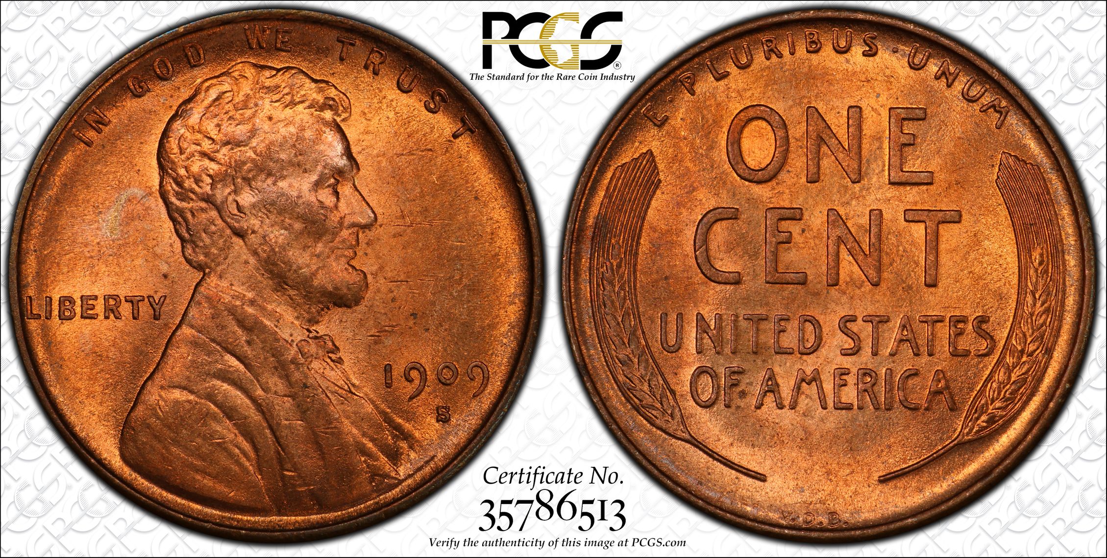 1909-S VDB * PCGS MS63 RD RED 